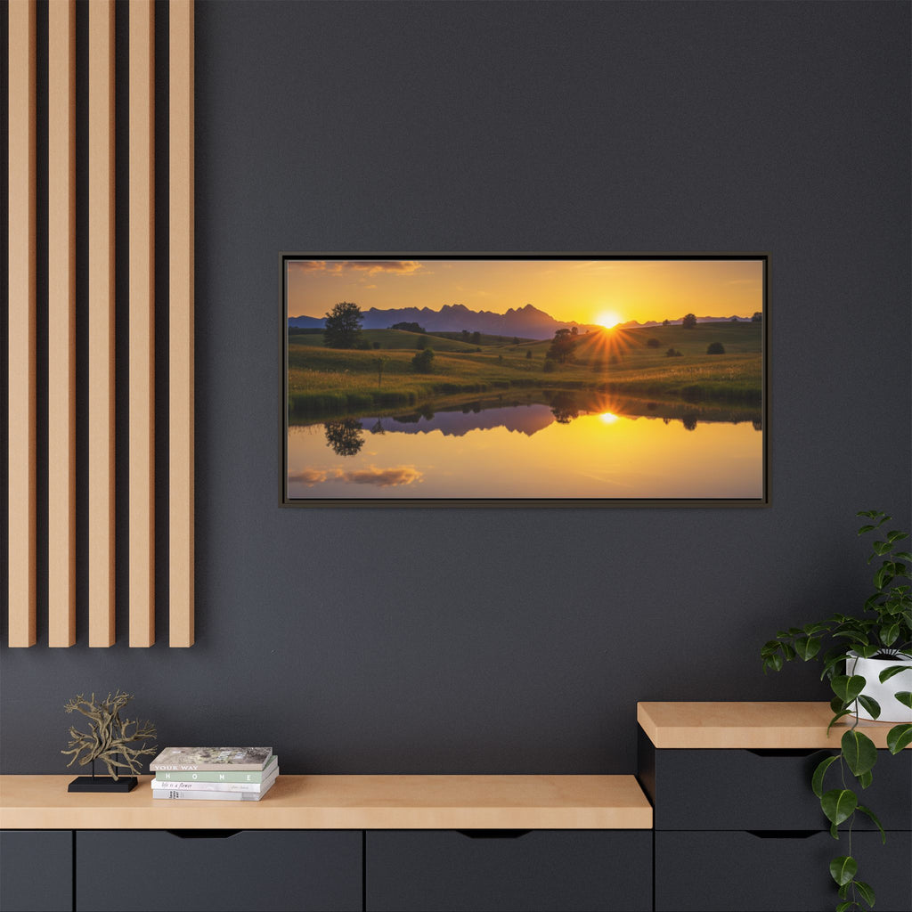 Framed Matte Canvas Sunset Landscape — Serene Lake Reflection Wall Art