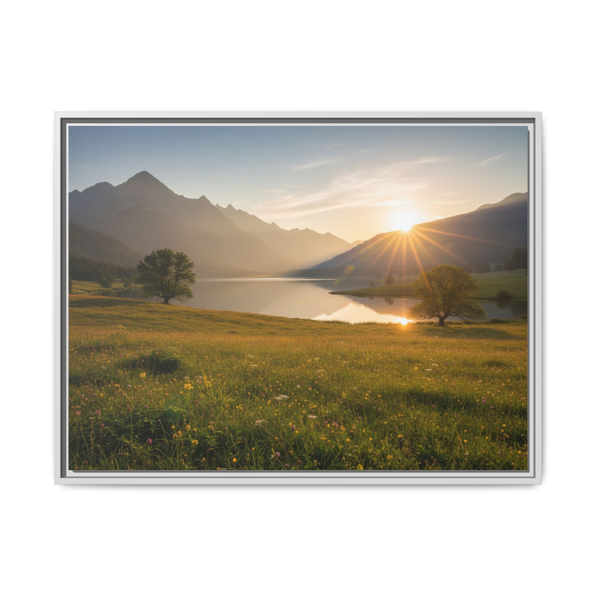 Sunrise Mountain Lake Matte Canvas — Framed Landscape Wall Art