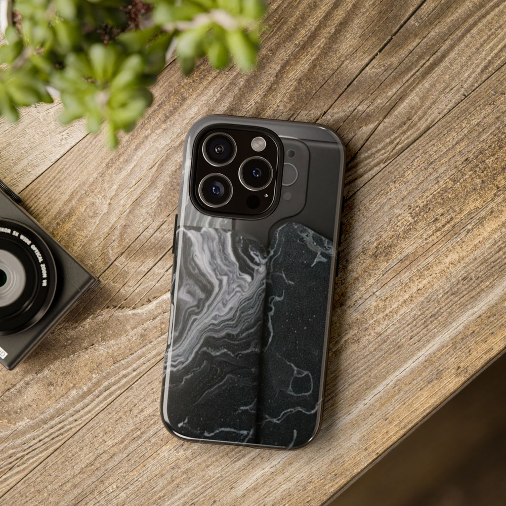 Black Marble Tough Phone Case — Protective iPhone Cover with Marble Texture