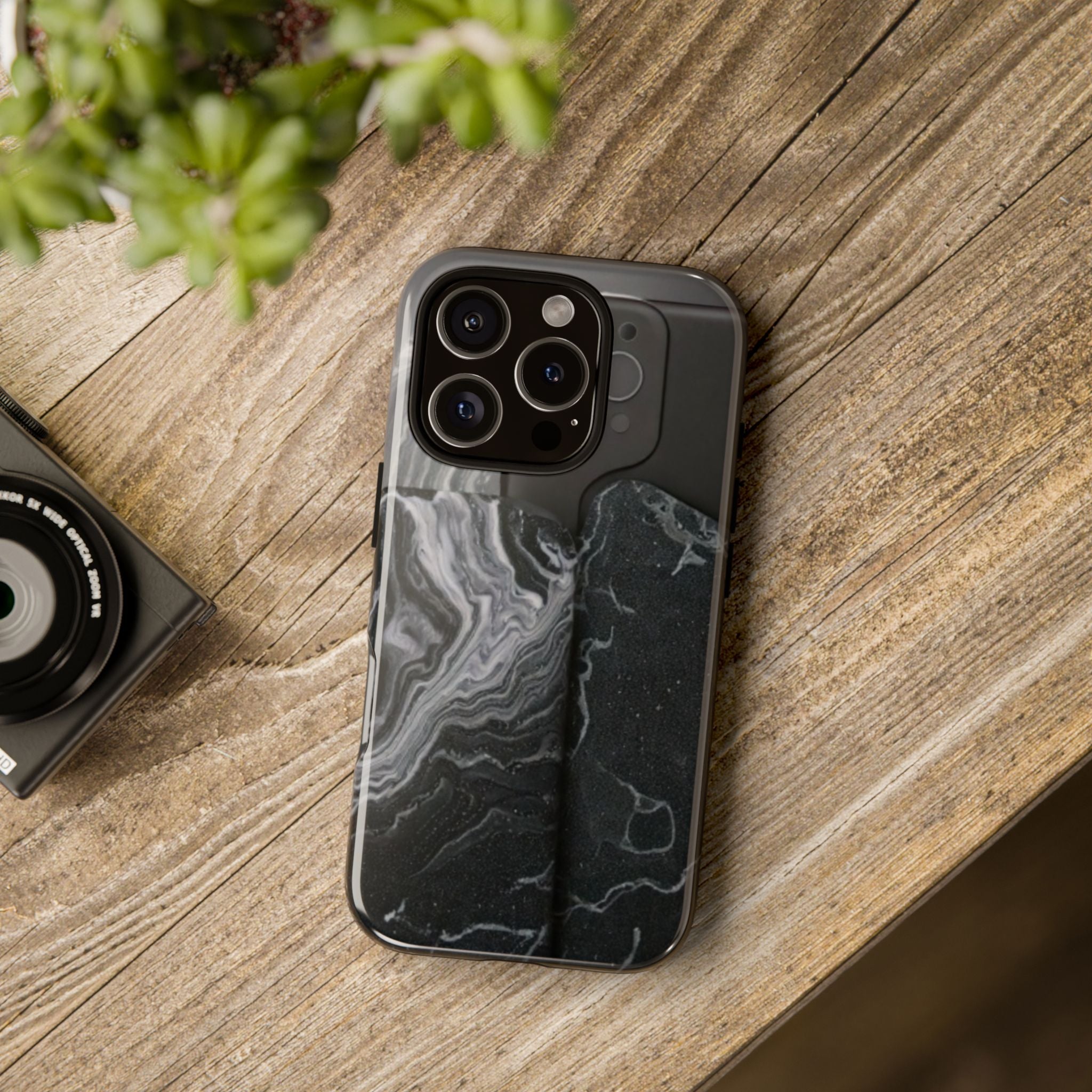 Black Marble Tough Phone Case — Protective iPhone Cover with Marble Texture