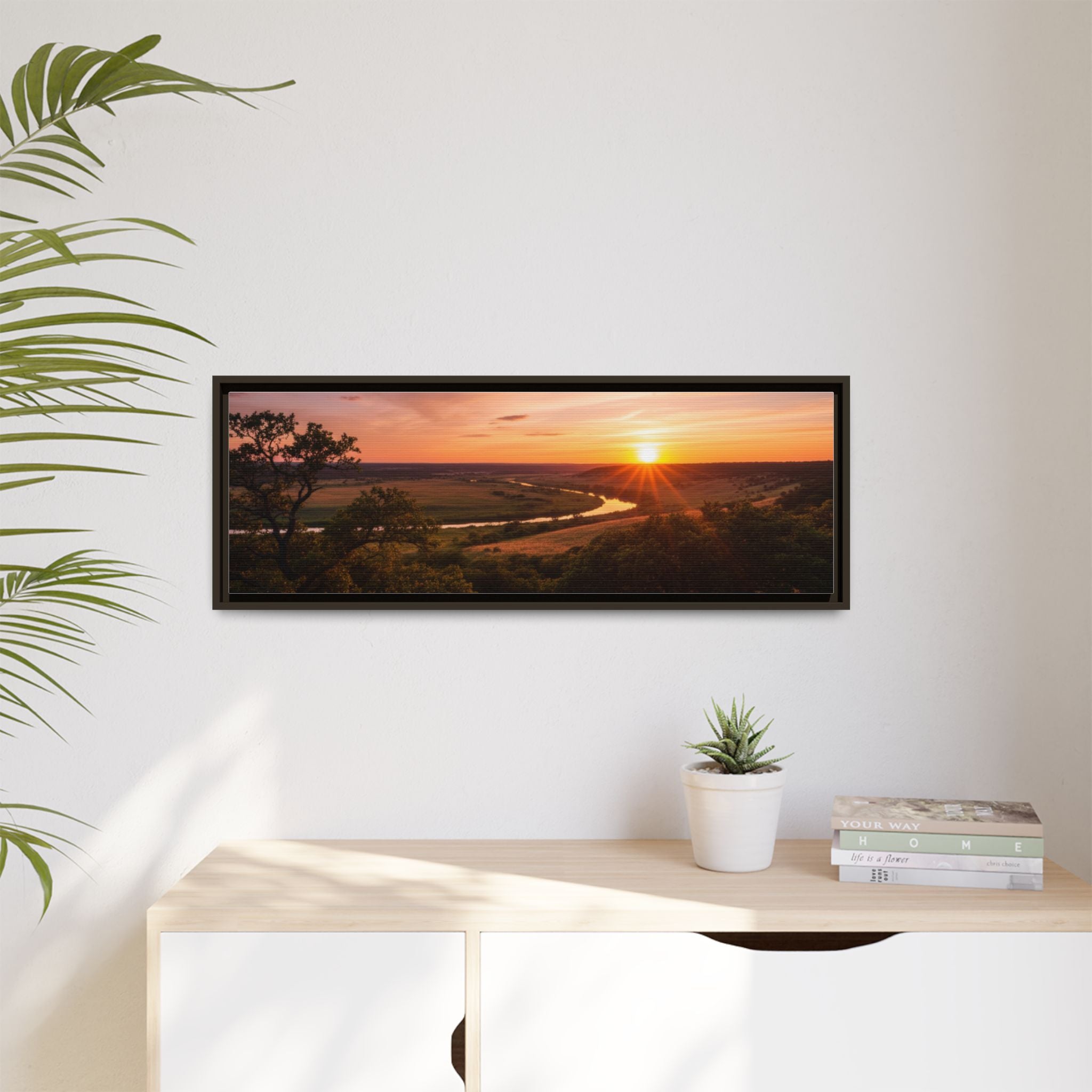 Sunset River Matte Canvas Framed Wall Art