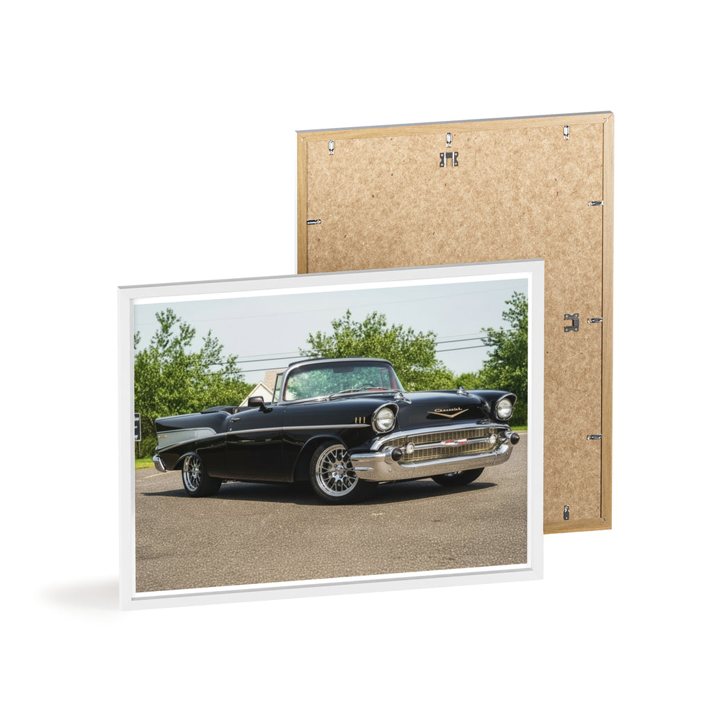 Classic Black 1957 Chevy Poster with Wooden Frame — Vintage Car Wall Art