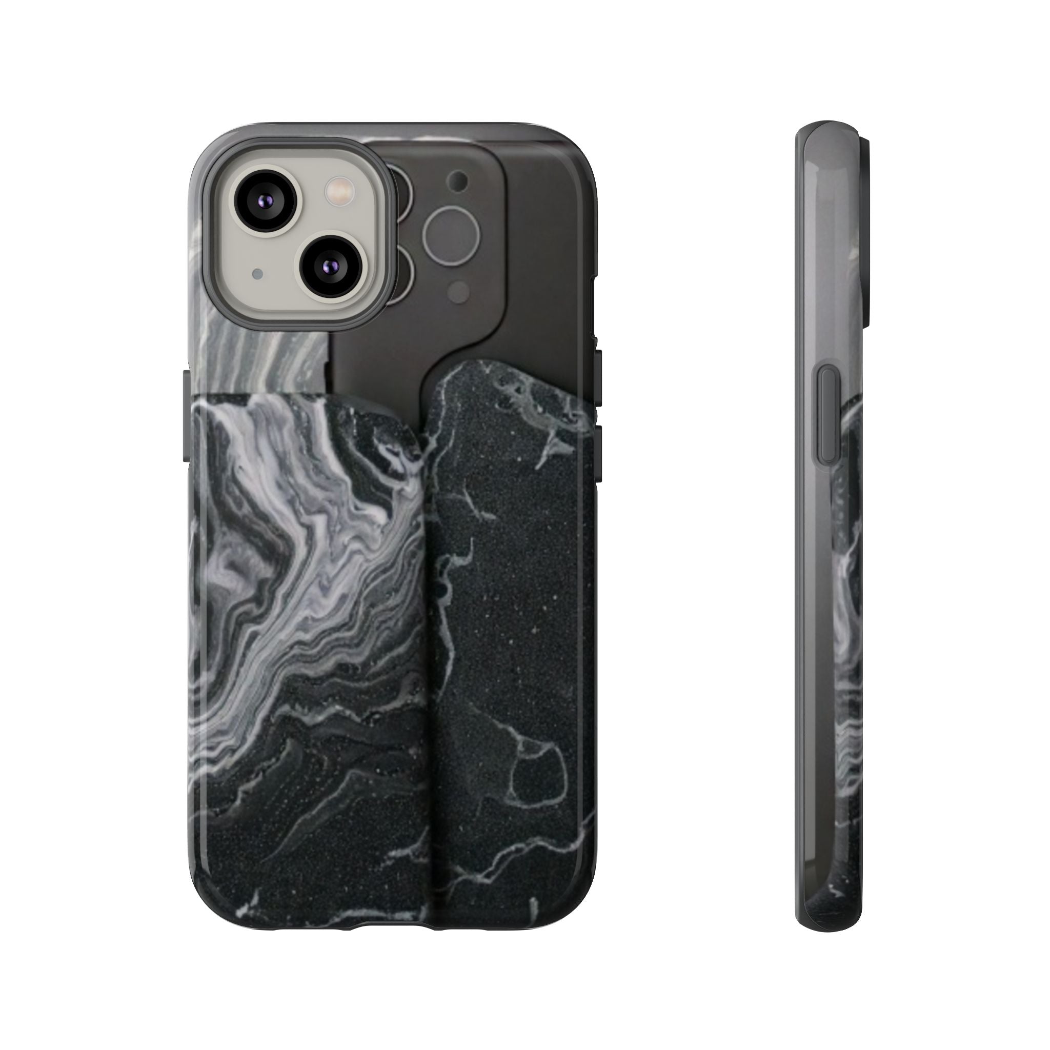 Black Marble Tough Phone Case — Protective iPhone Cover with Marble Texture