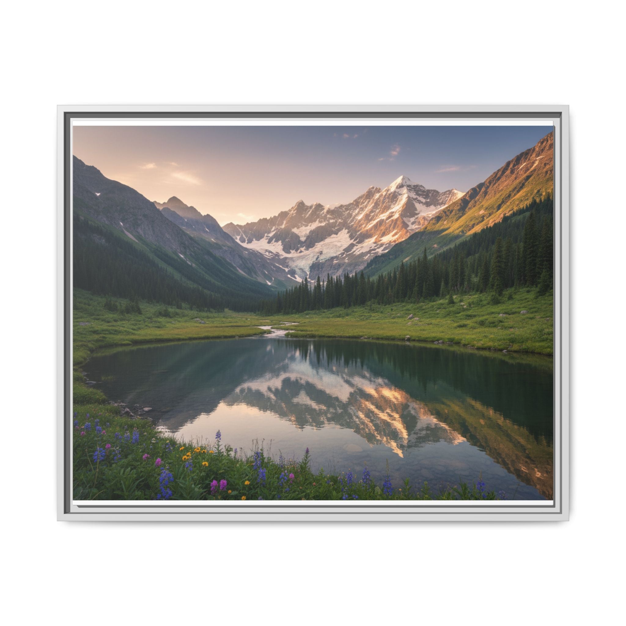 Matte Framed Canvas - Mountain Lake Landscape Wall Art