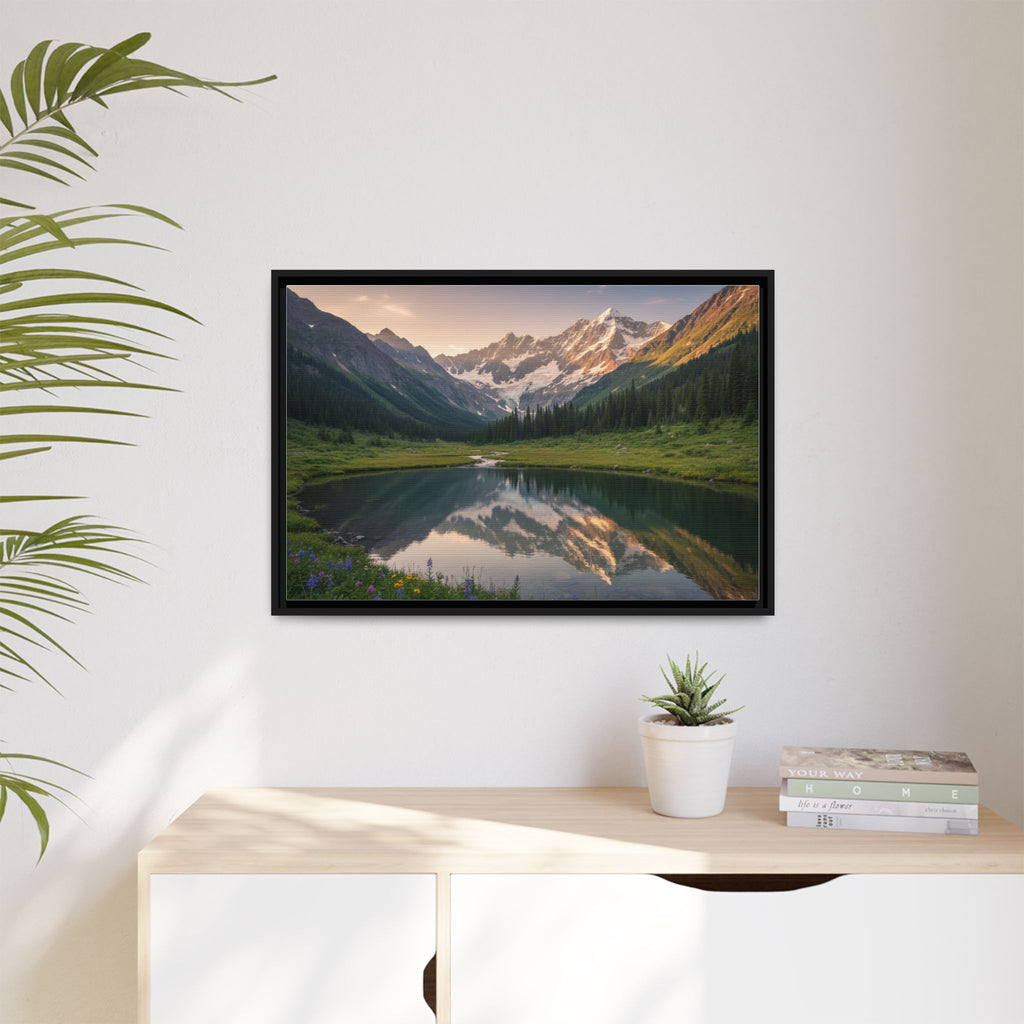 Matte Framed Canvas - Mountain Lake Landscape Wall Art