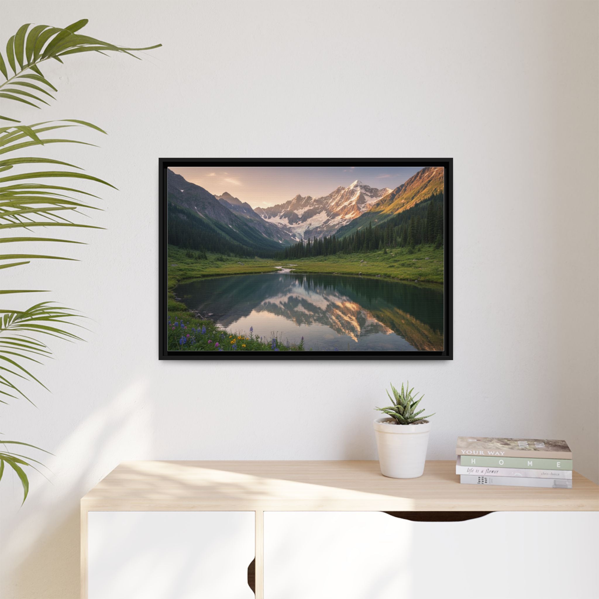 Matte Framed Canvas - Mountain Lake Landscape Wall Art