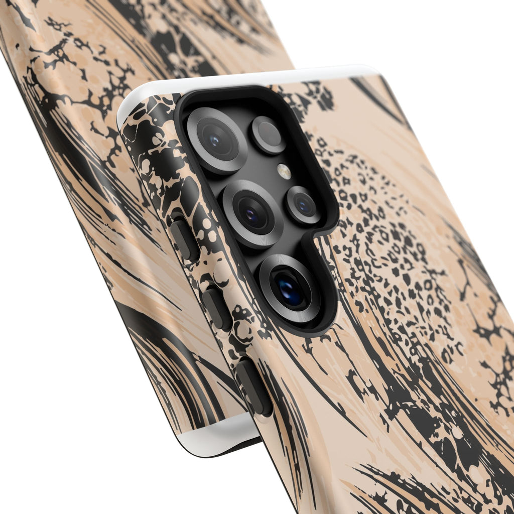 Abstract Brushstroke Phone Case — Neutral Beige & Black Artistic Protective Cover