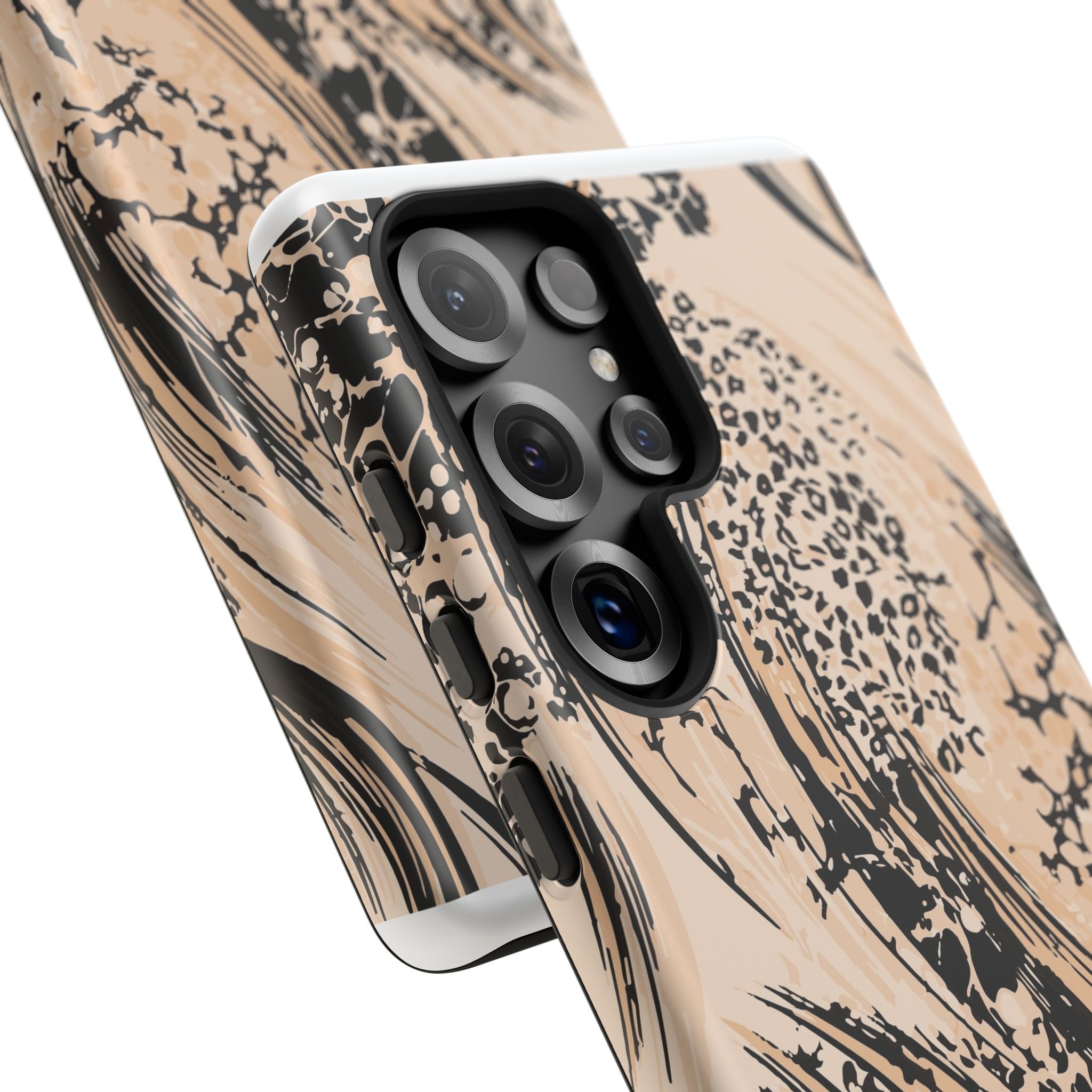 Abstract Brushstroke Phone Case — Neutral Beige & Black Artistic Protective Cover