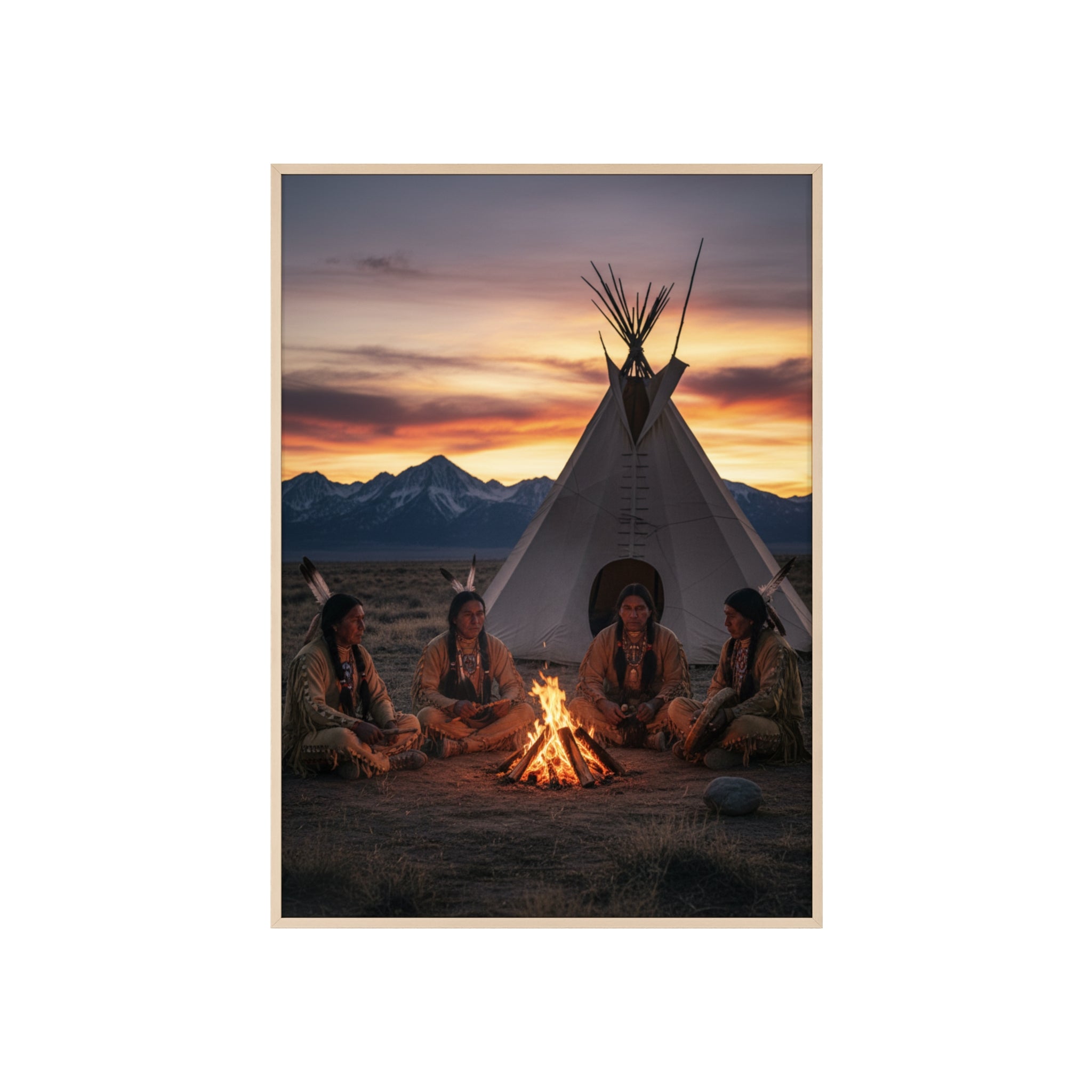 Framed Campfire Teepee Poster — Native Gathering Wall Art