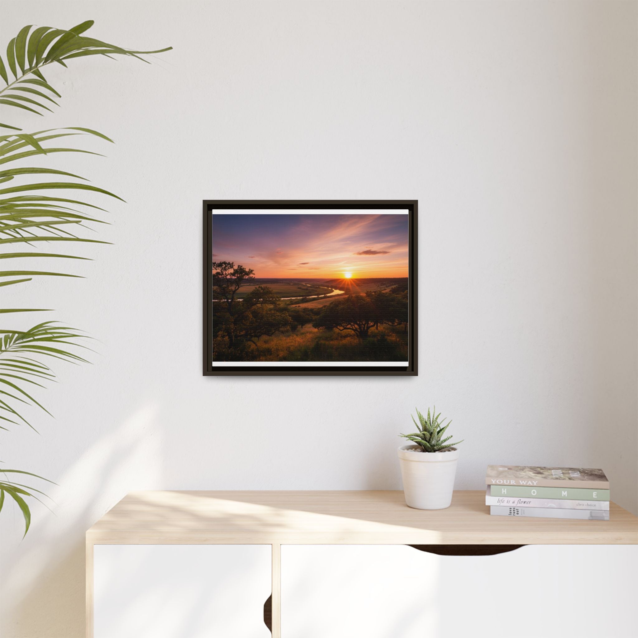 Sunset River Matte Canvas Framed Wall Art