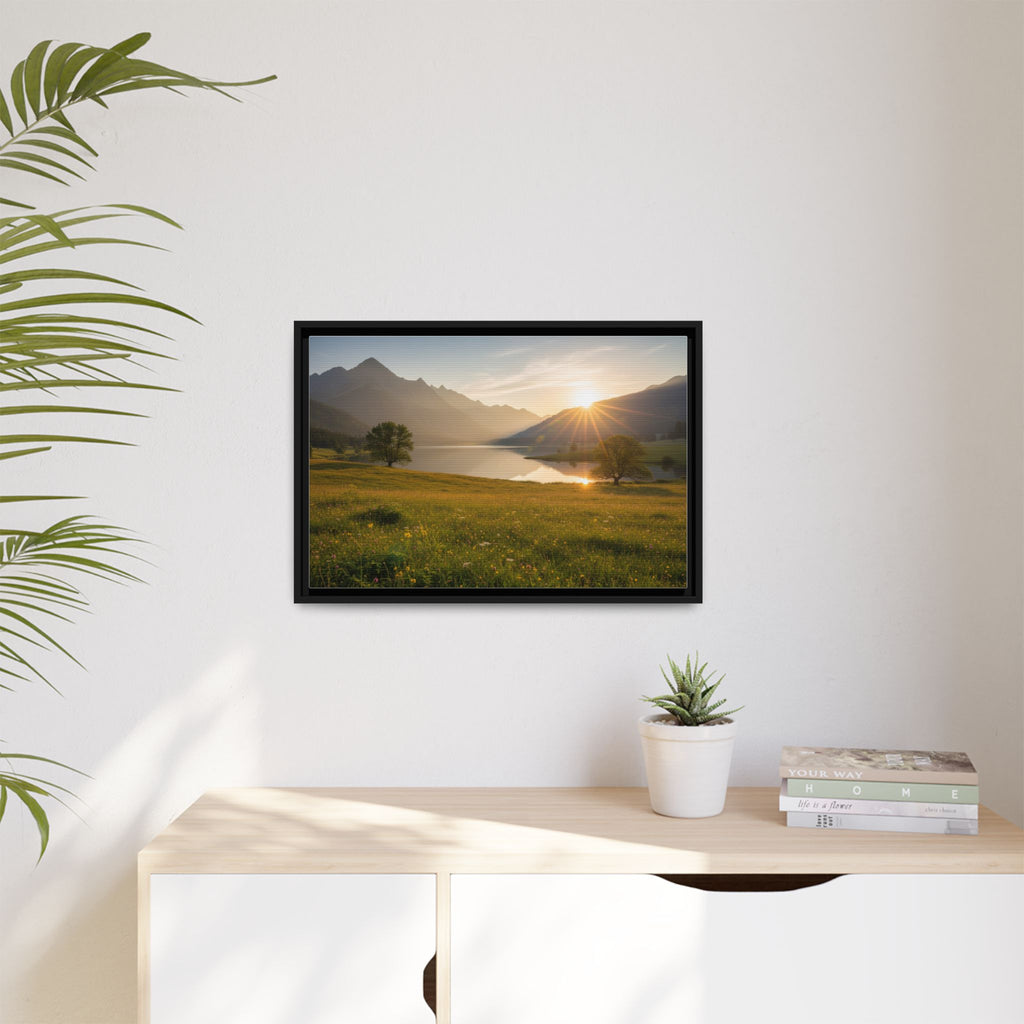 Sunrise Mountain Lake Matte Canvas — Framed Landscape Wall Art