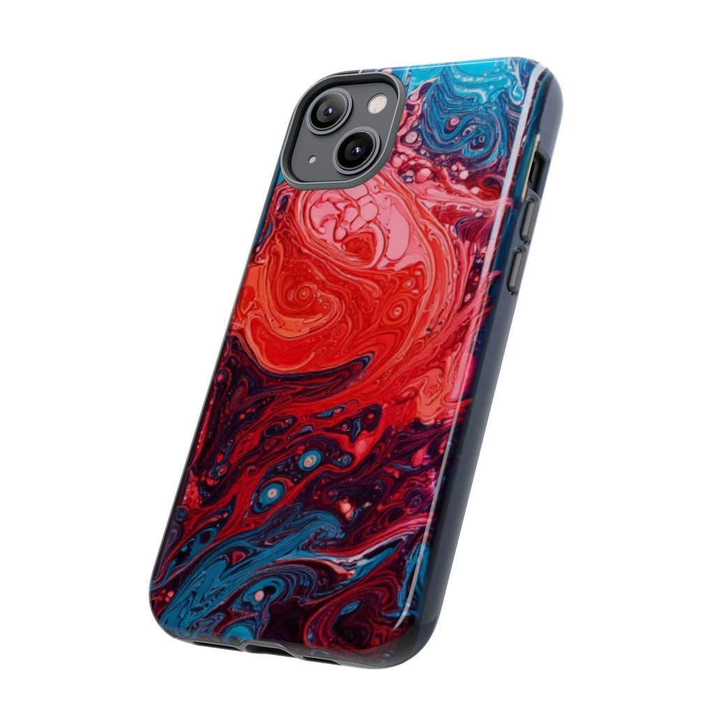 Abstract Red & Blue Swirl Tough Phone Case — Protective iPhone Cover with Fluid Art Design