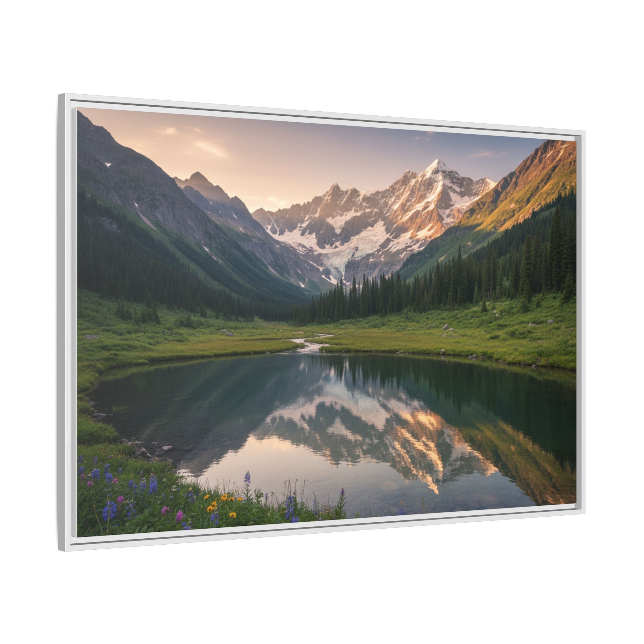 Matte Framed Canvas - Mountain Lake Landscape Wall Art