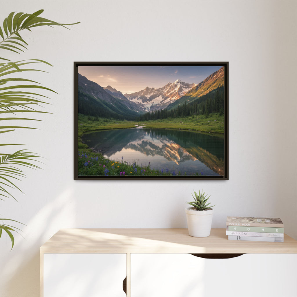Matte Framed Canvas - Mountain Lake Landscape Wall Art
