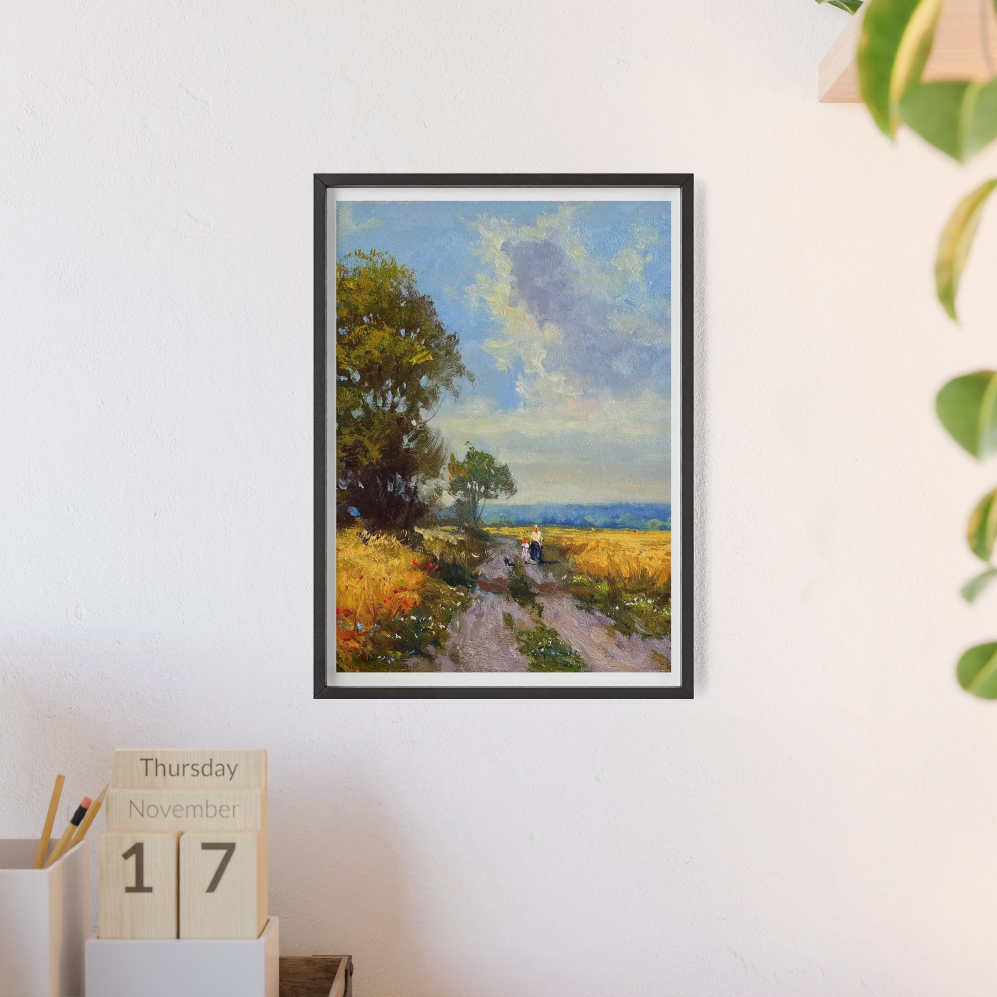 Framed Countryside Landscape Poster — Rustic Wooden Frame Wall Art