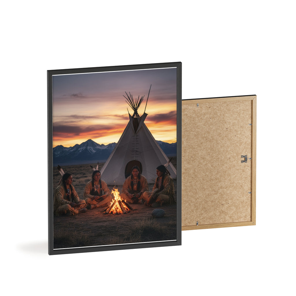 Framed Campfire Teepee Poster — Native Gathering Wall Art