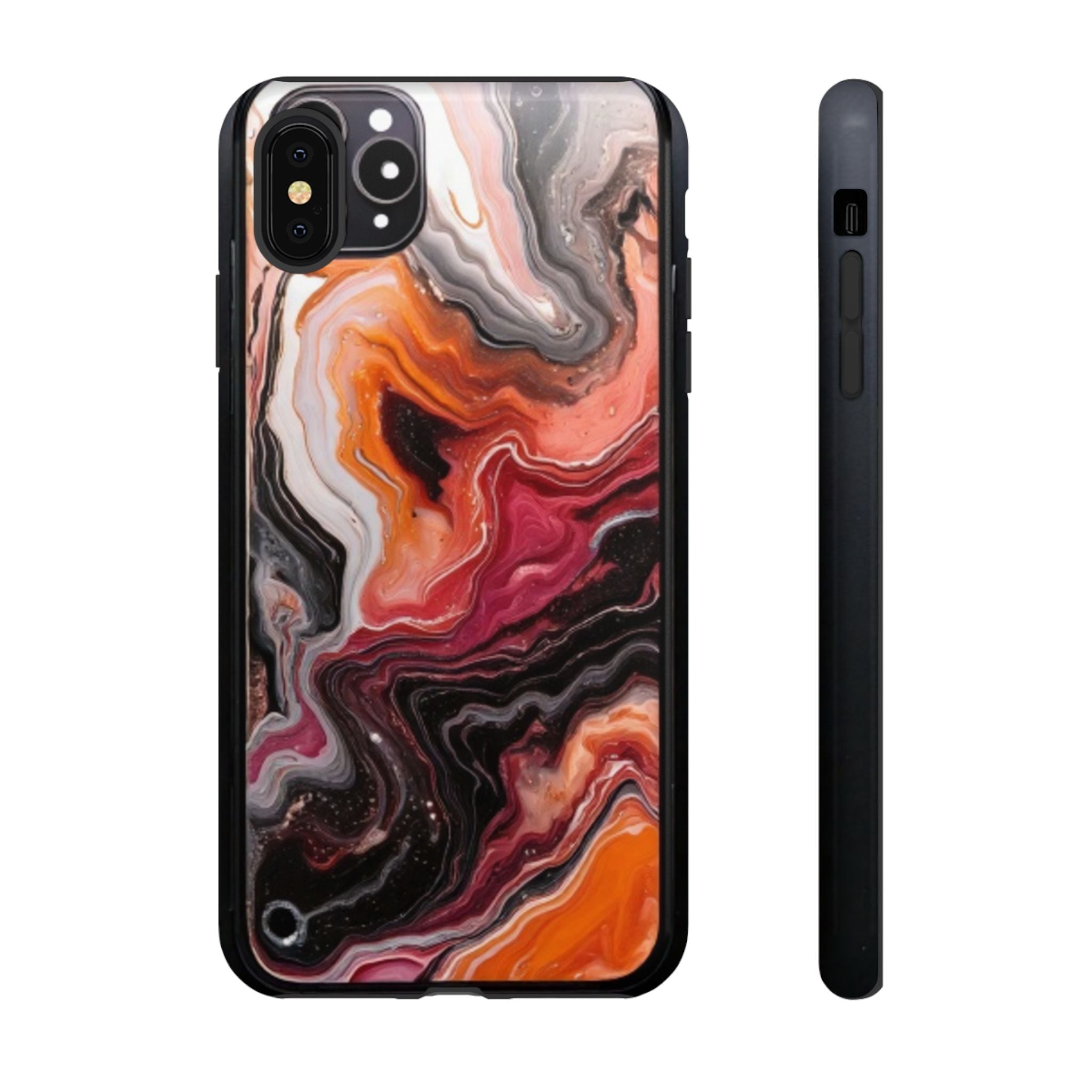 Marble Swirl Tough Phone Case — Orange Red Abstract Protective Cover