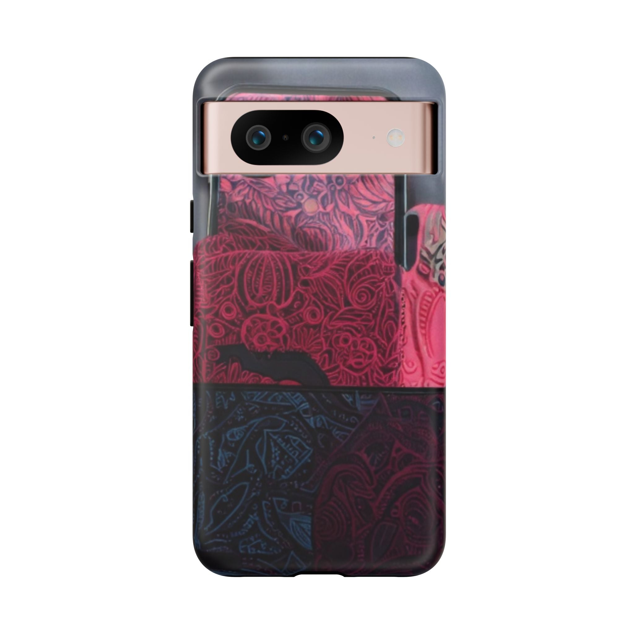 Floral Patchwork Tough Phone Case — Pink & Navy Doodle Design