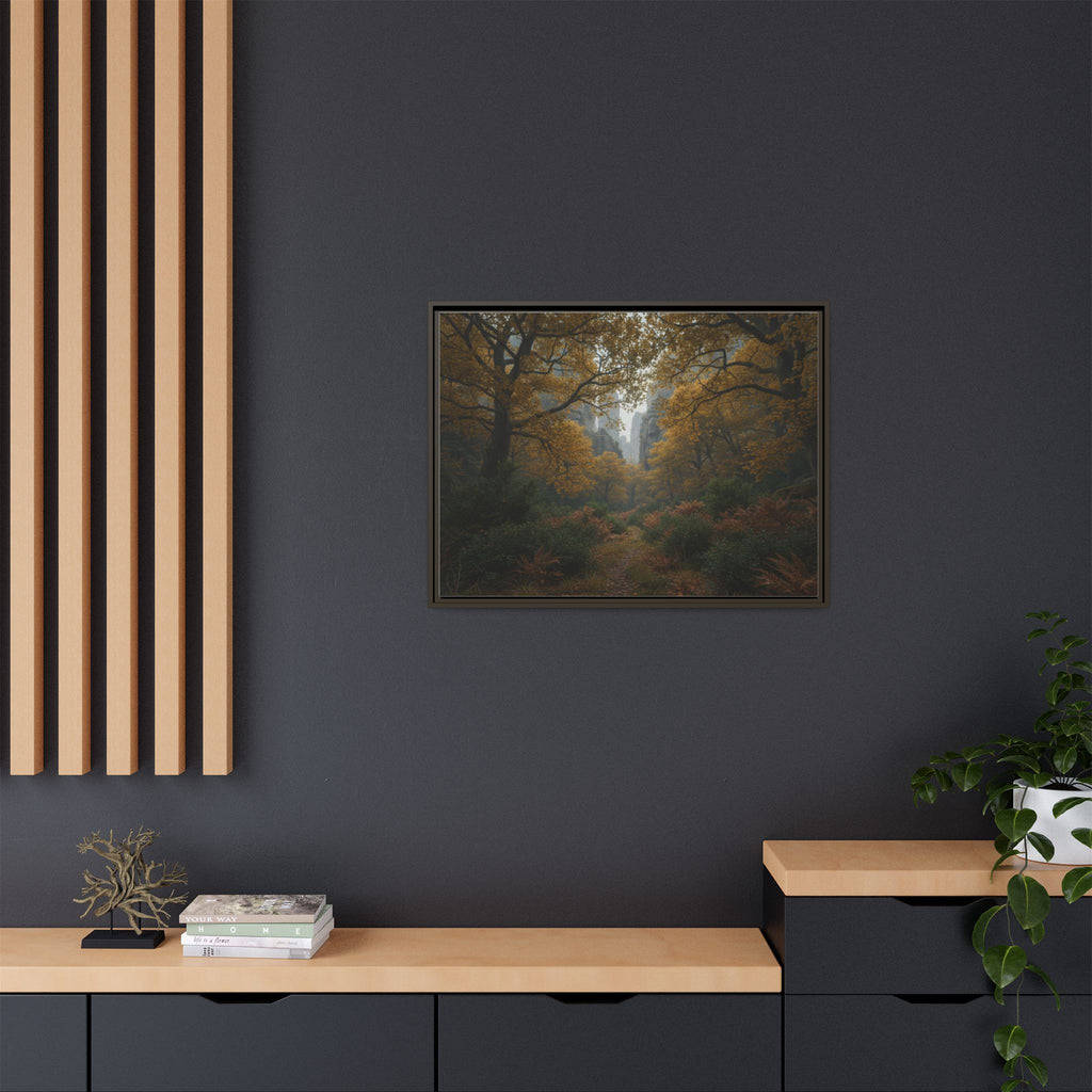Autumn Forest Path Matte Canvas Print — Framed Wall Art