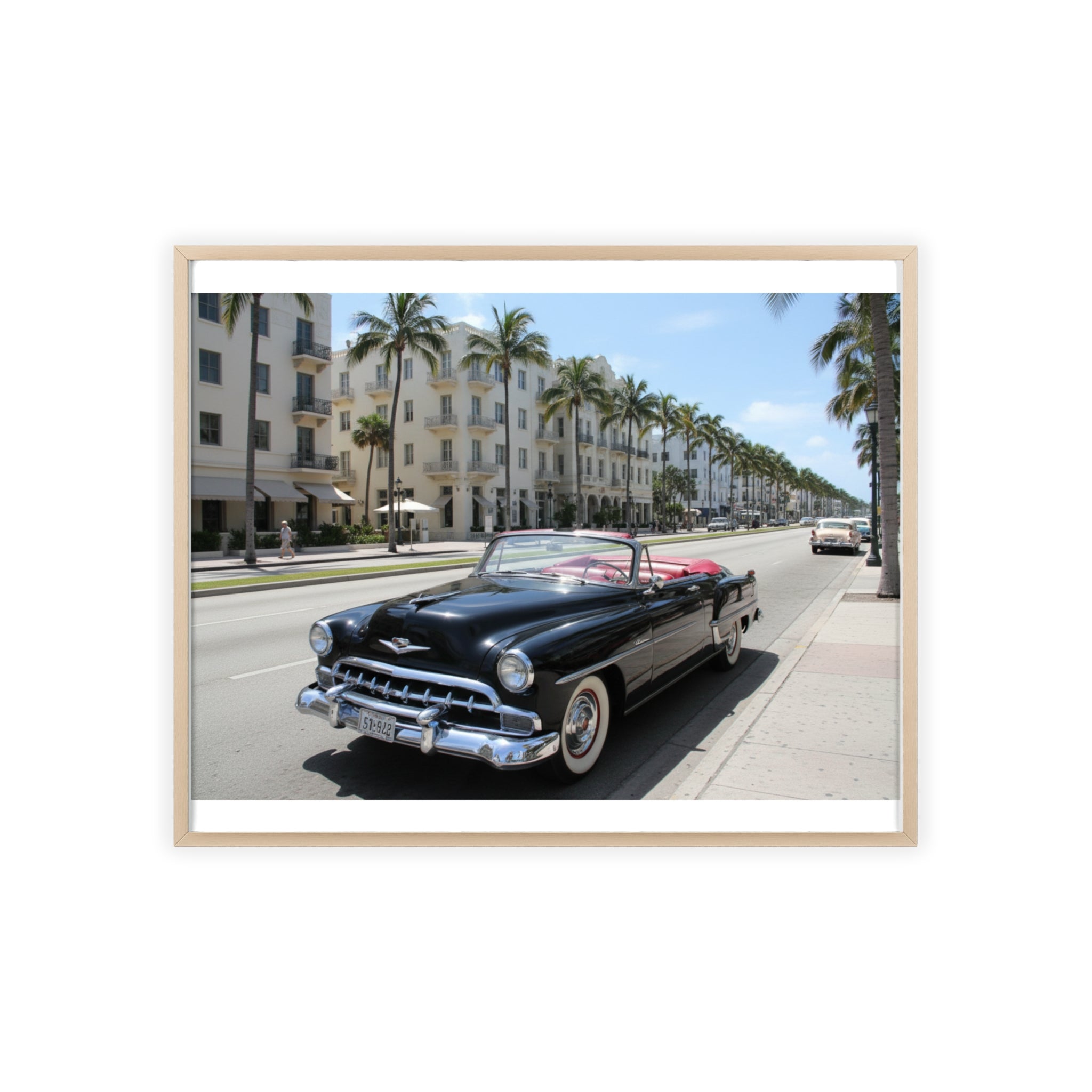 Vintage Convertible on Ocean Drive Framed Poster – Retro Classic Car Wall Art