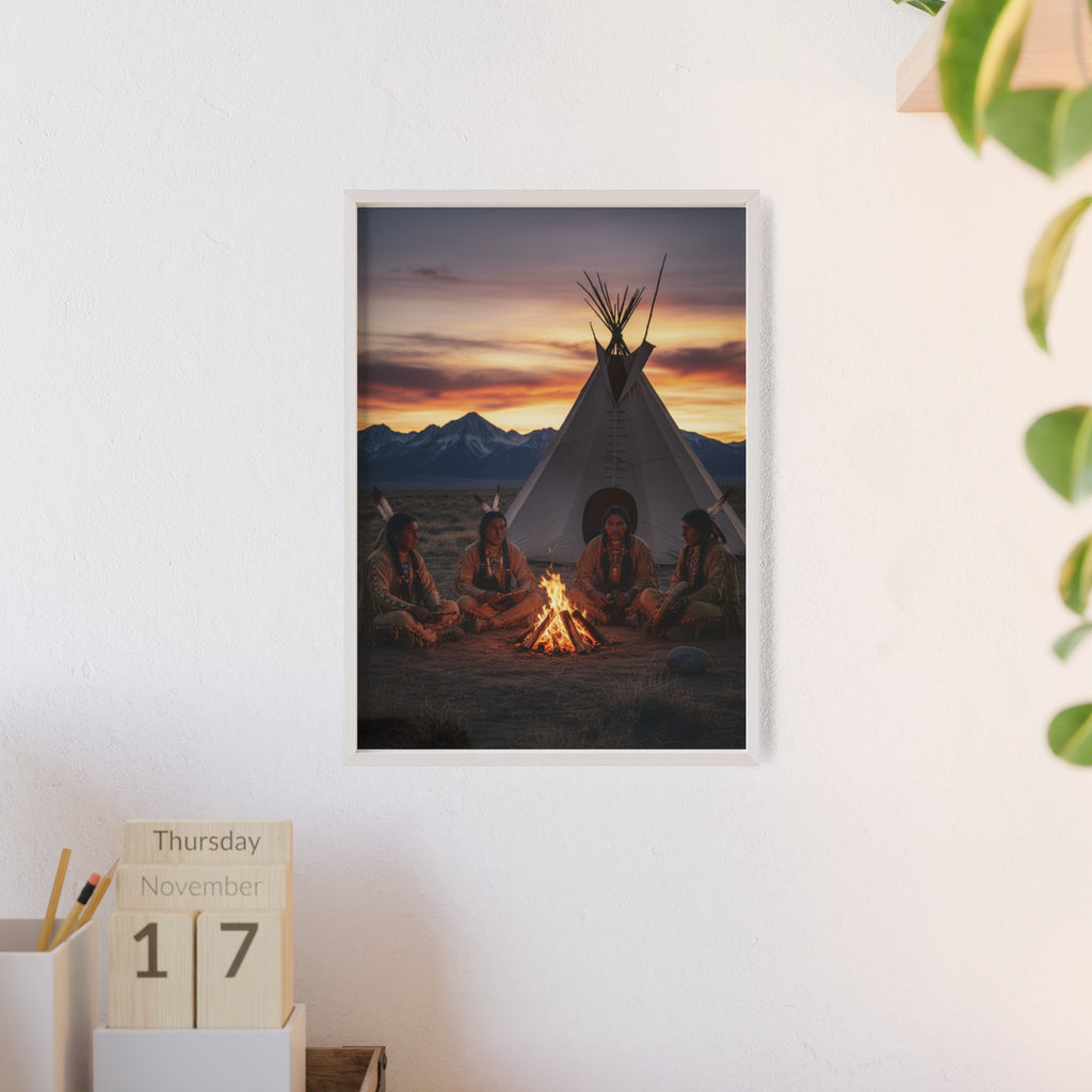 Framed Campfire Teepee Poster — Native Gathering Wall Art