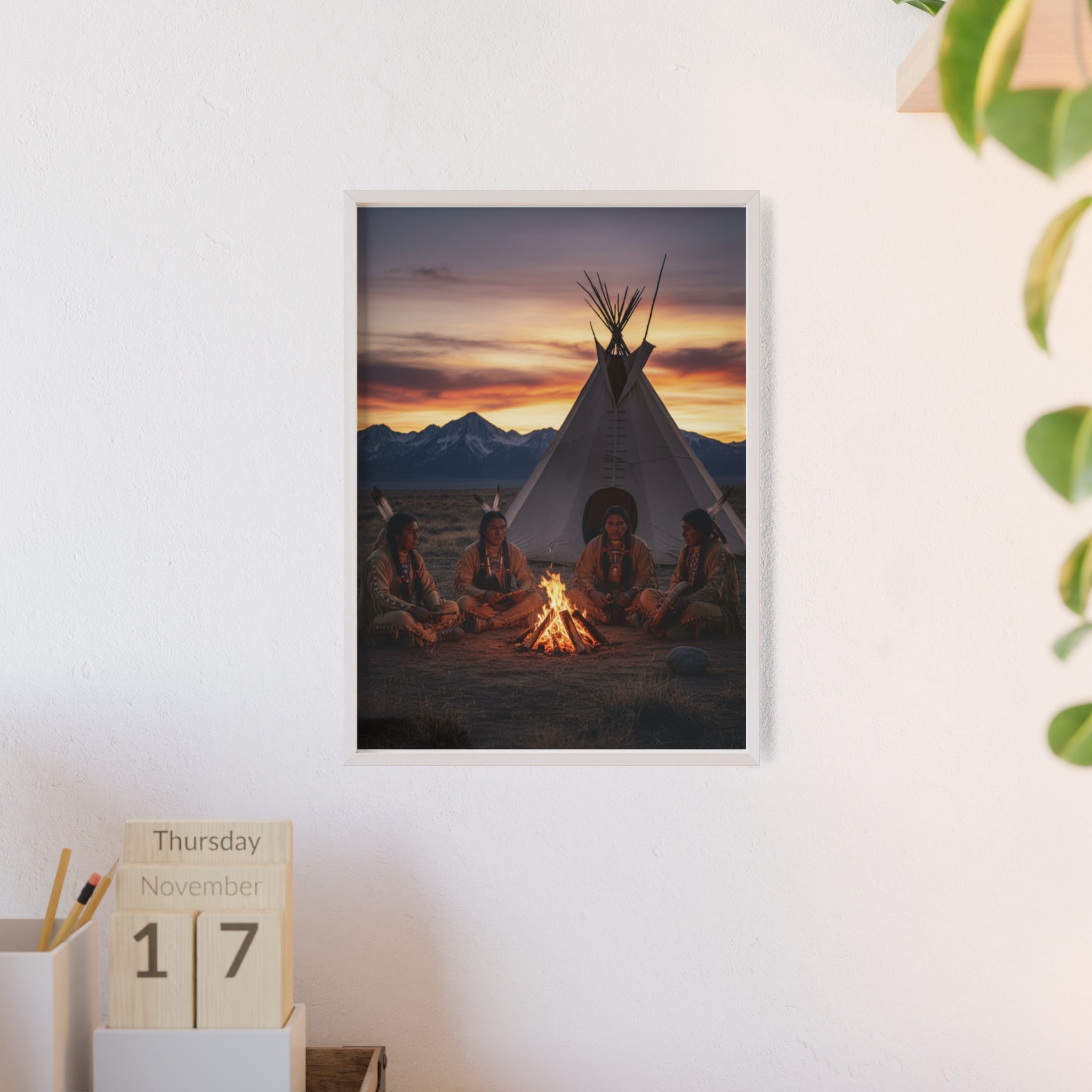 Framed Campfire Teepee Poster — Native Gathering Wall Art
