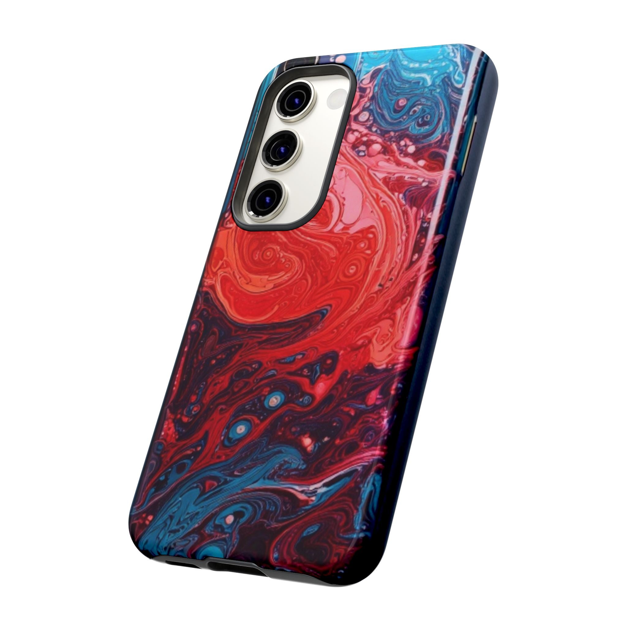 Abstract Red & Blue Swirl Tough Phone Case — Protective iPhone Cover with Fluid Art Design