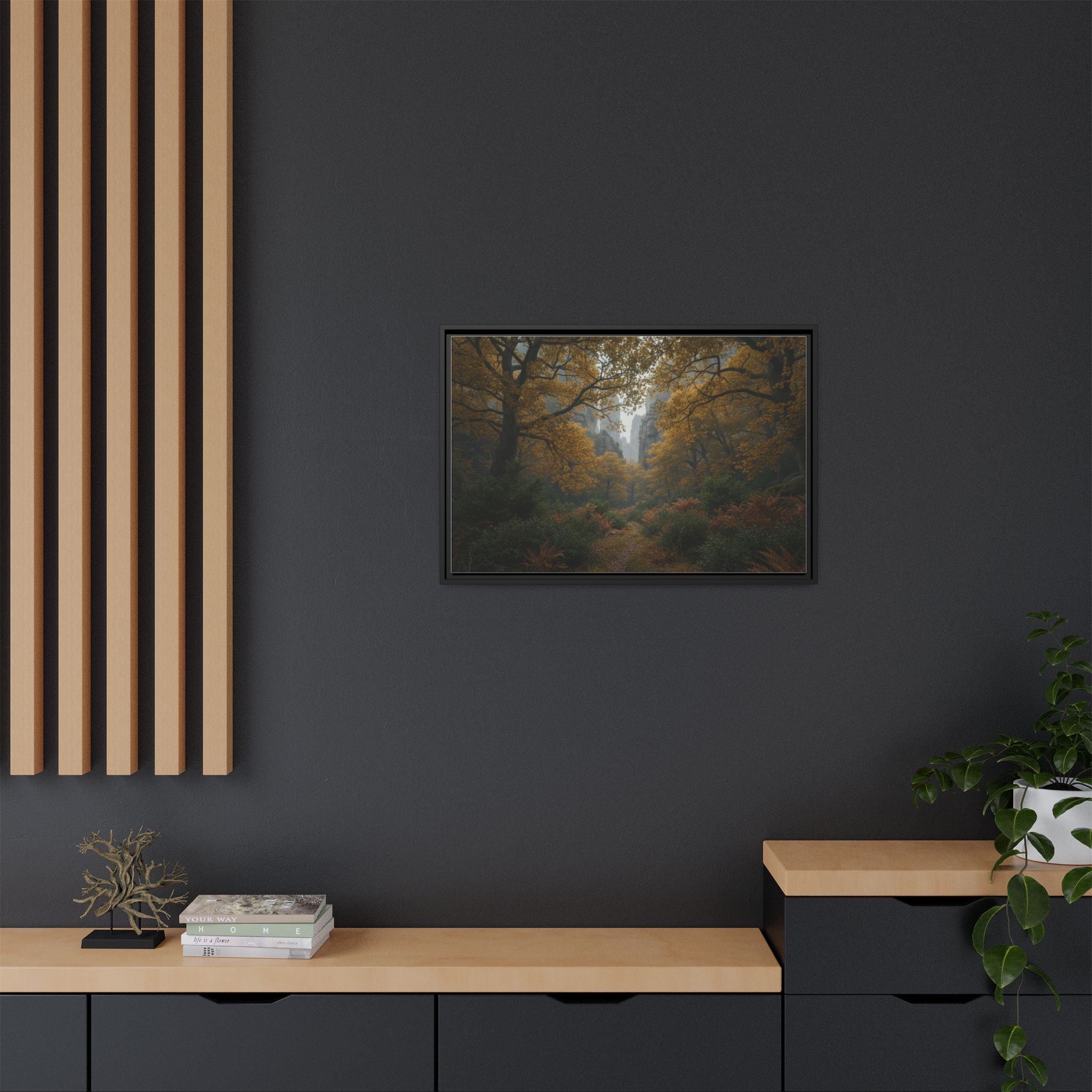 Autumn Forest Path Matte Canvas Print — Framed Wall Art