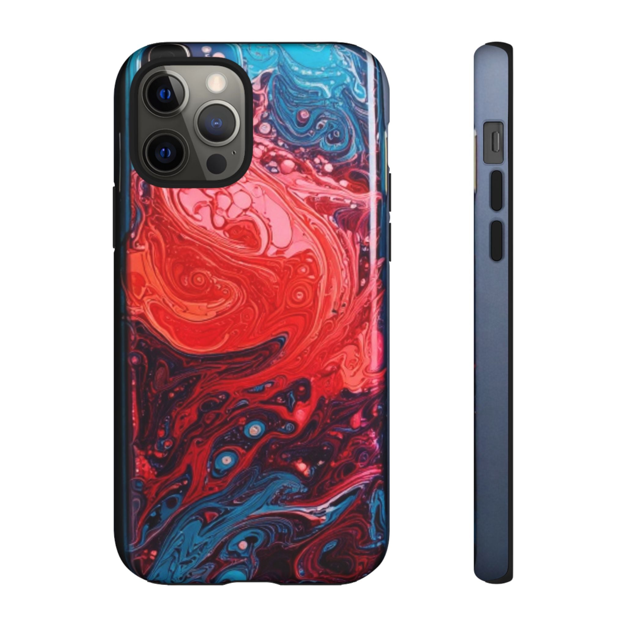 Abstract Red & Blue Swirl Tough Phone Case — Protective iPhone Cover with Fluid Art Design