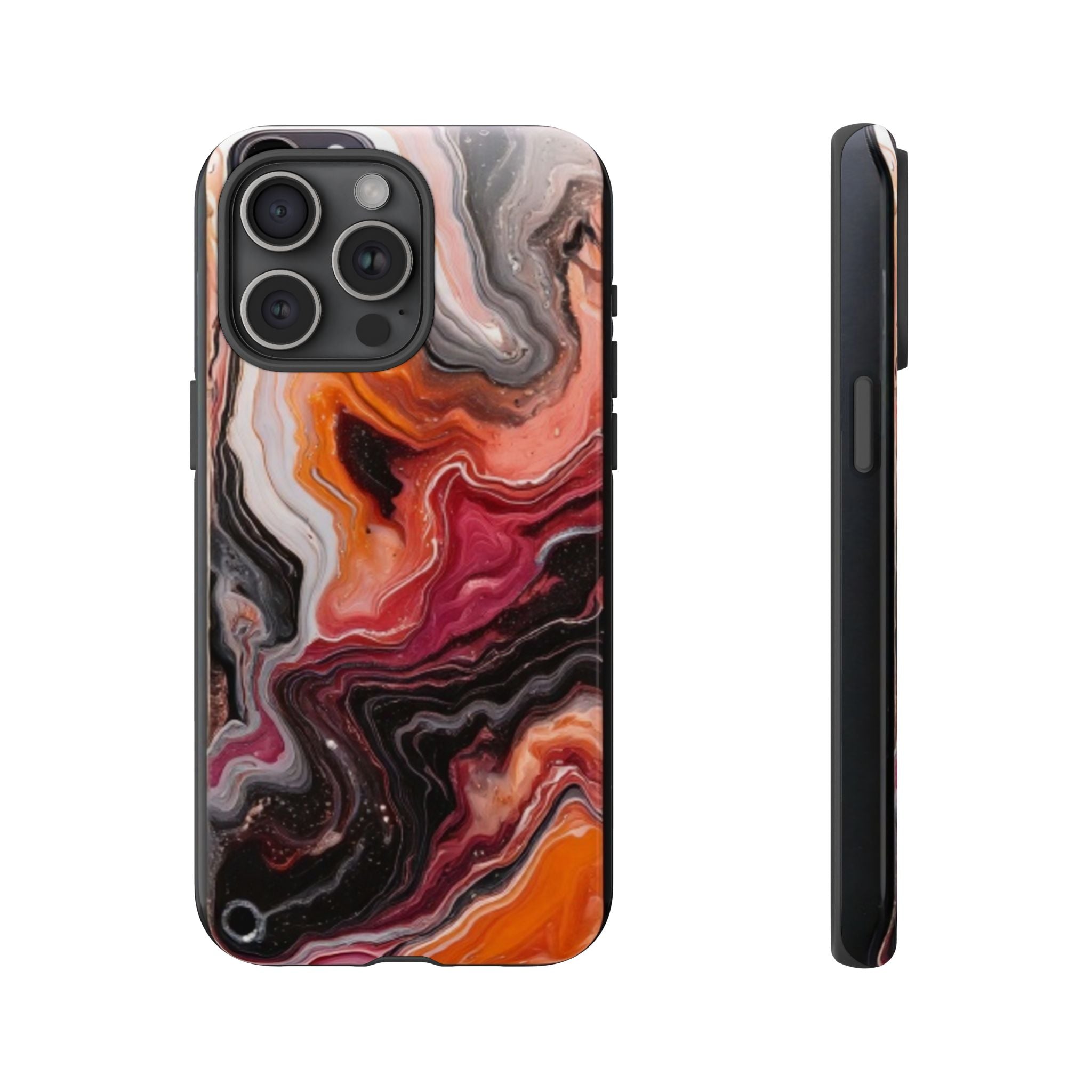 Marble Swirl Tough Phone Case — Orange Red Abstract Protective Cover