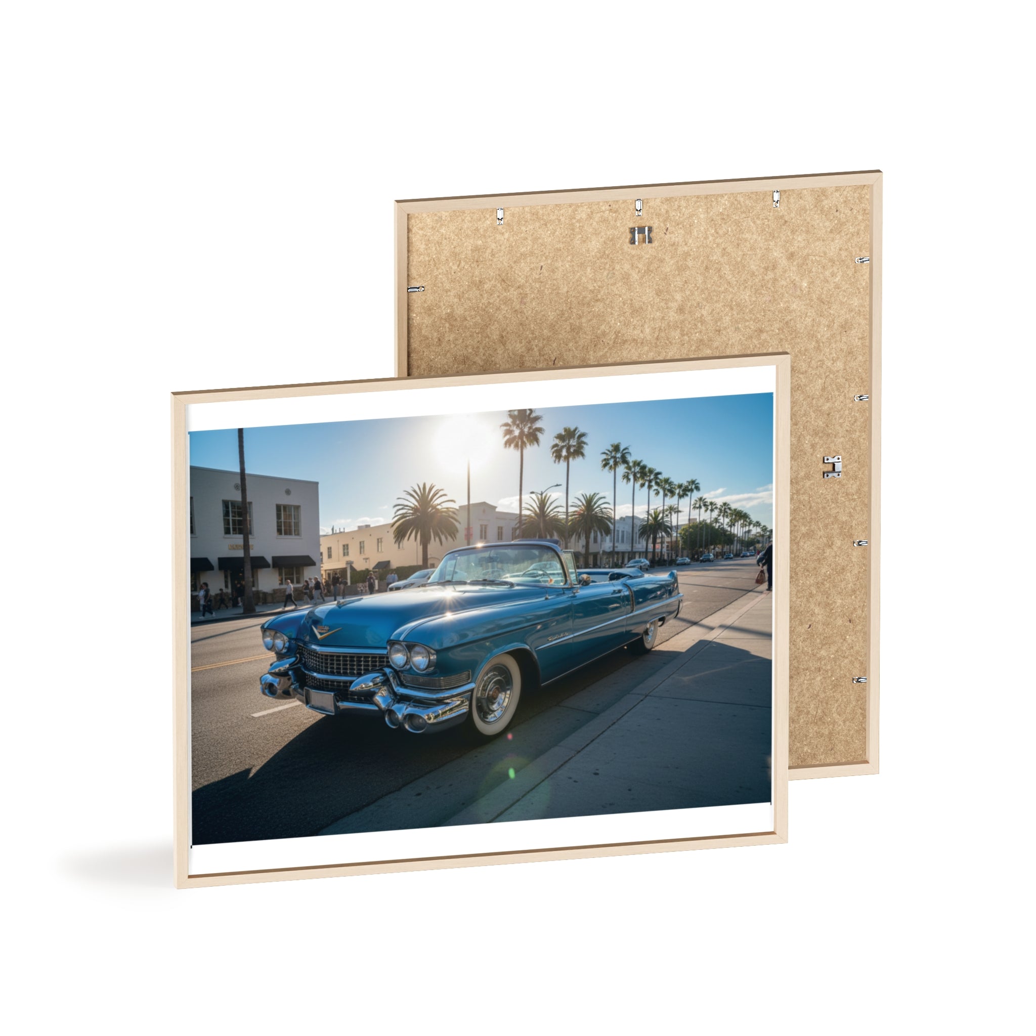 Framed Vintage Cadillac Poster – Retro Palm-Tree Coastal Car Wall Art