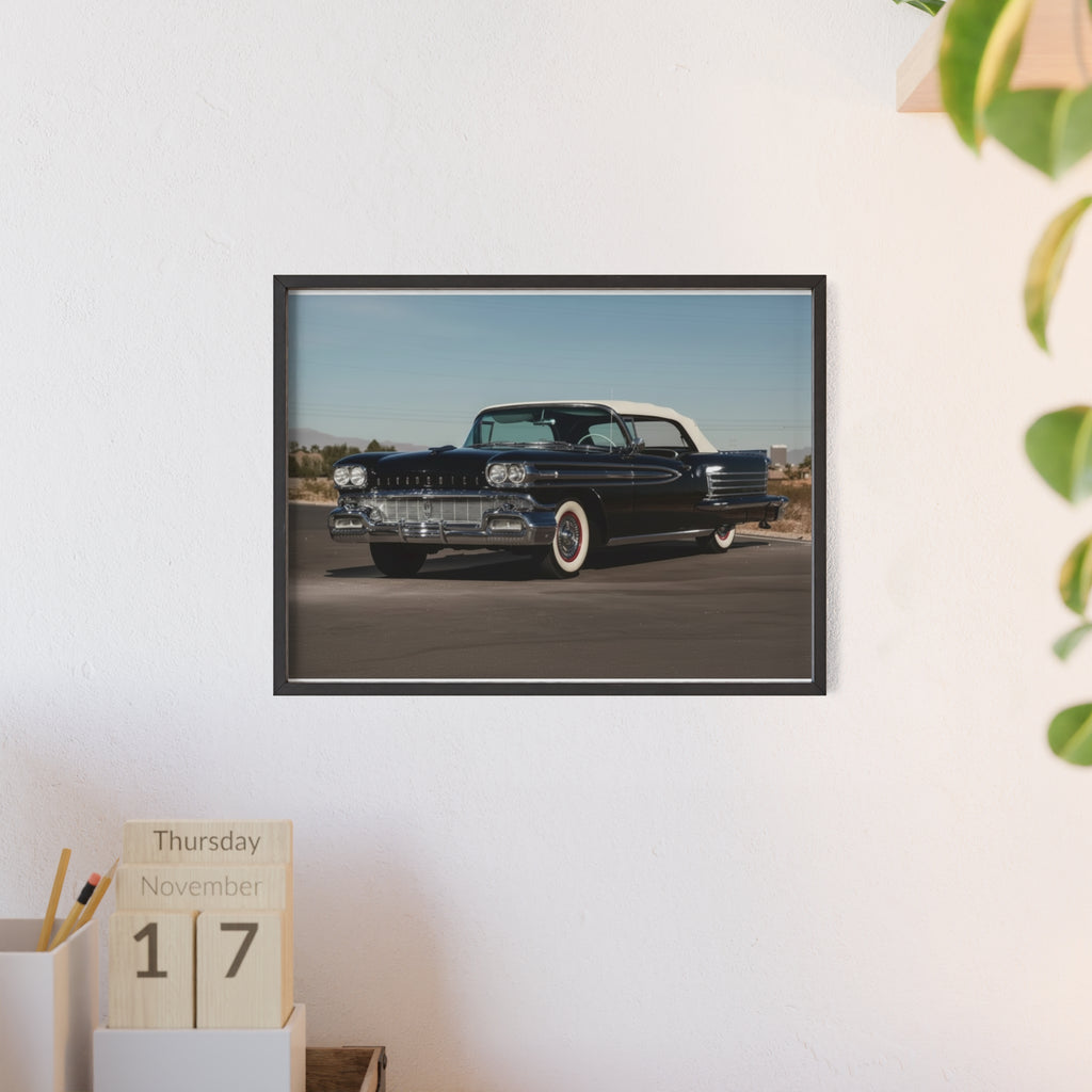 Vintage Black Classic Car Poster with Wooden Frame — Retro Automobile Wall Art