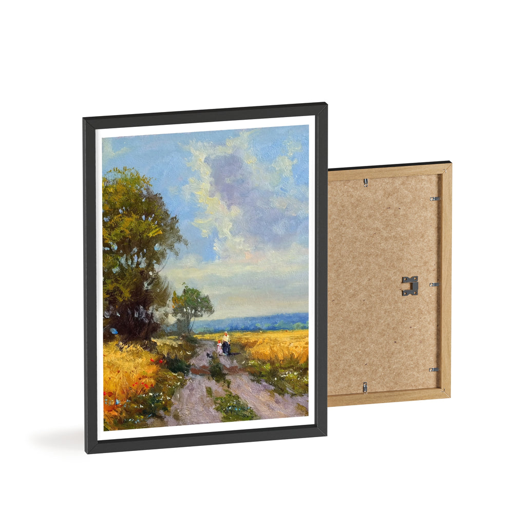 Framed Countryside Landscape Poster — Rustic Wooden Frame Wall Art
