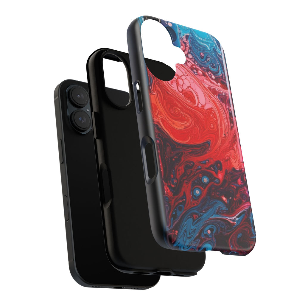 Abstract Red & Blue Swirl Tough Phone Case — Protective iPhone Cover with Fluid Art Design