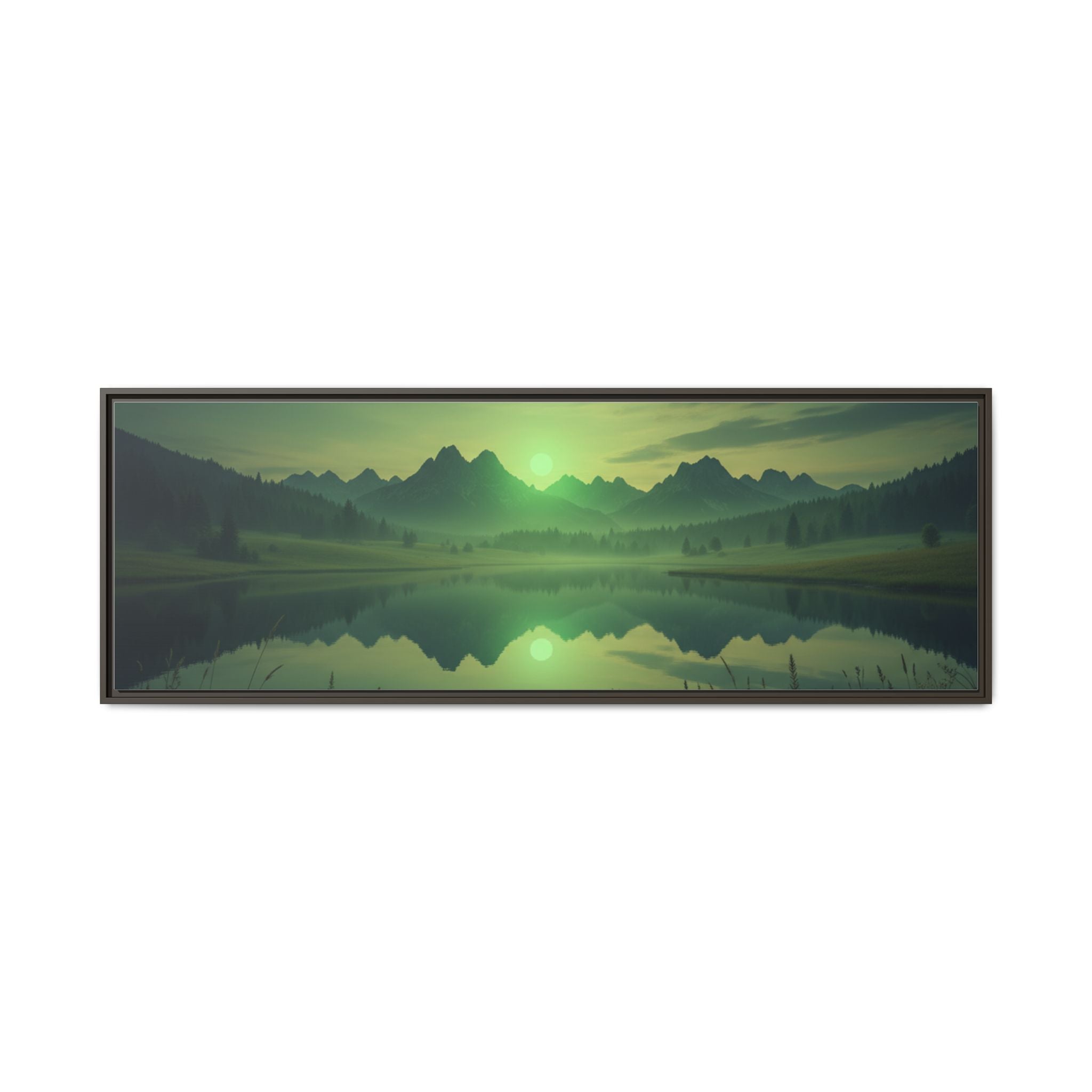 Framed Matte Canvas Print — Serene Green Mountain Lake Landscape