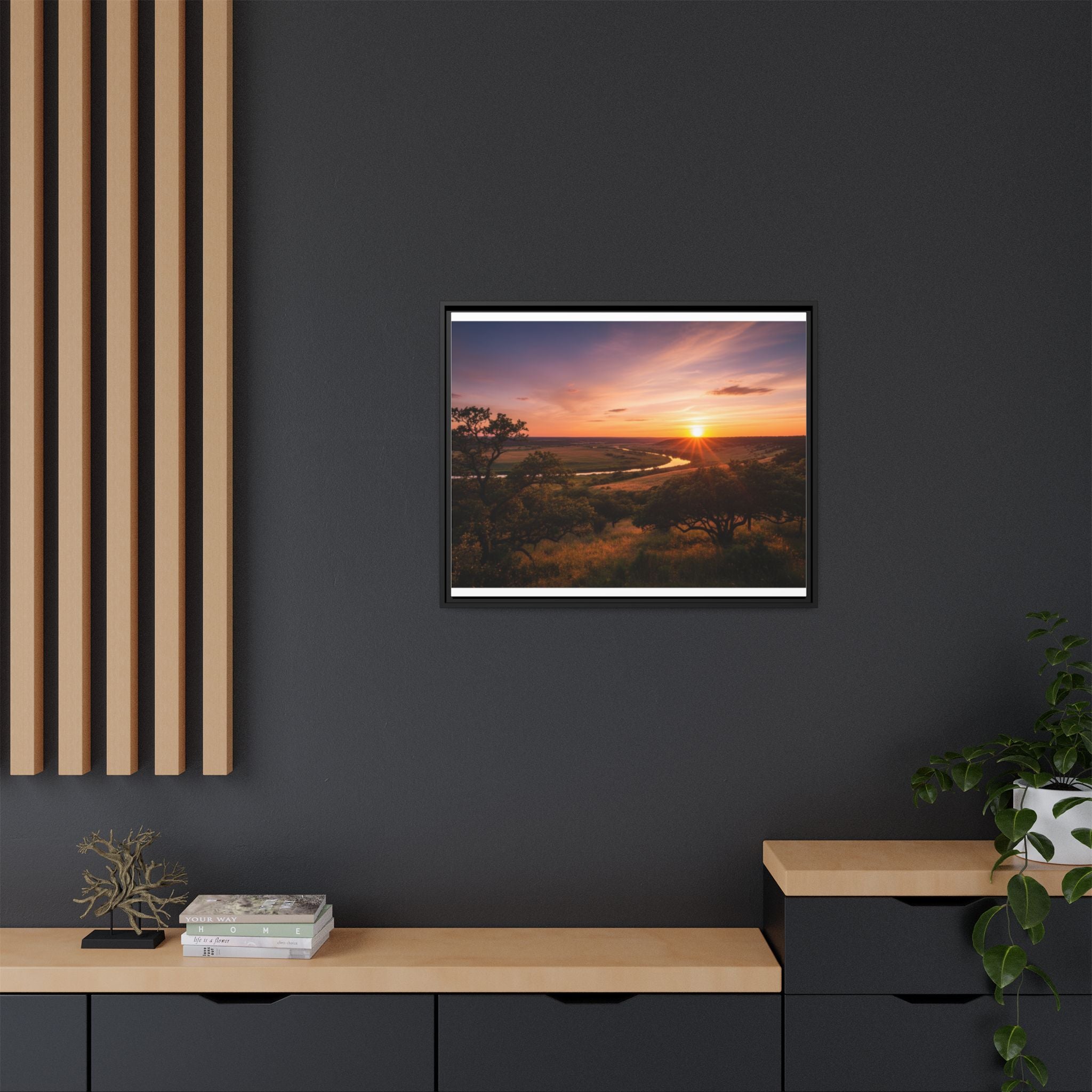 Sunset River Matte Canvas Framed Wall Art
