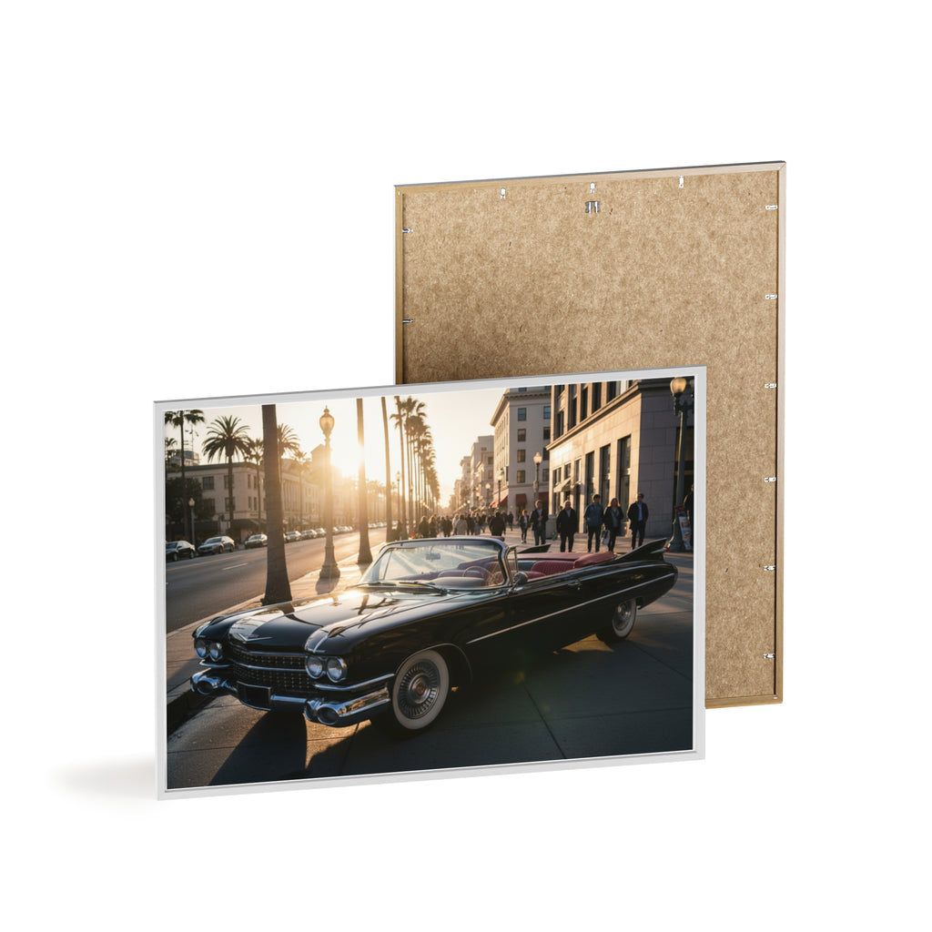 Vintage Convertible Sunset Poster with Wooden Frame