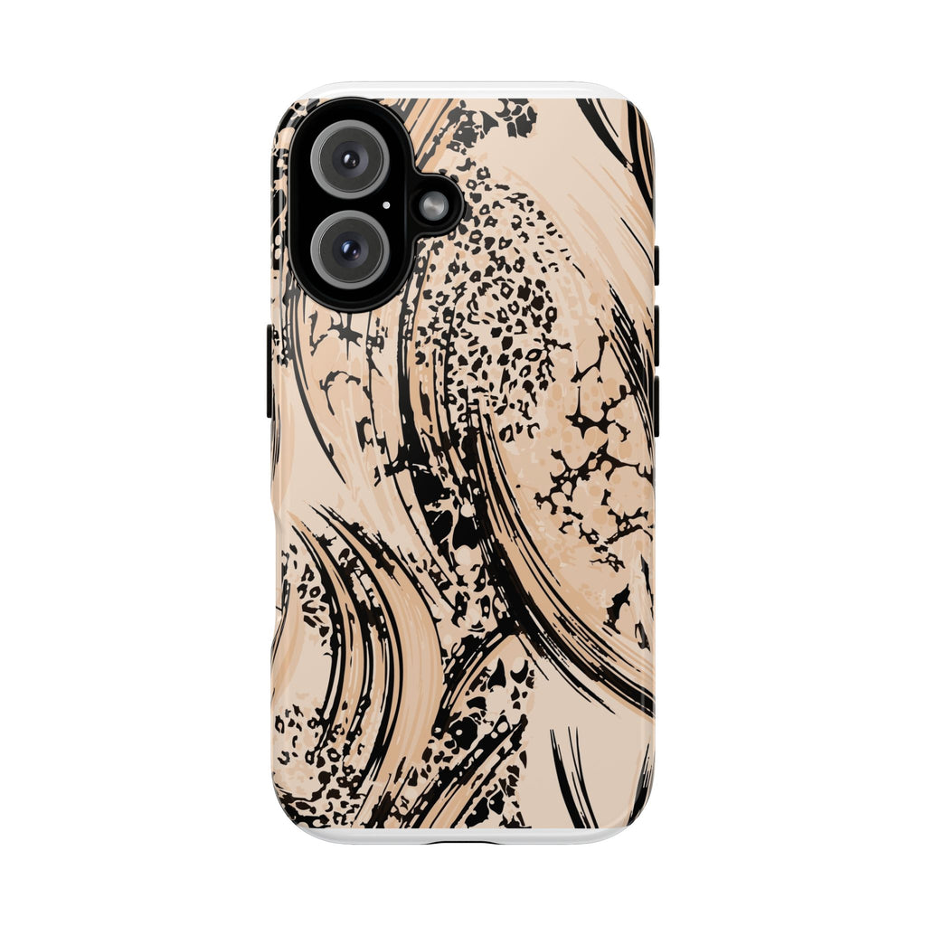 Abstract Brushstroke Phone Case — Neutral Beige & Black Artistic Protective Cover