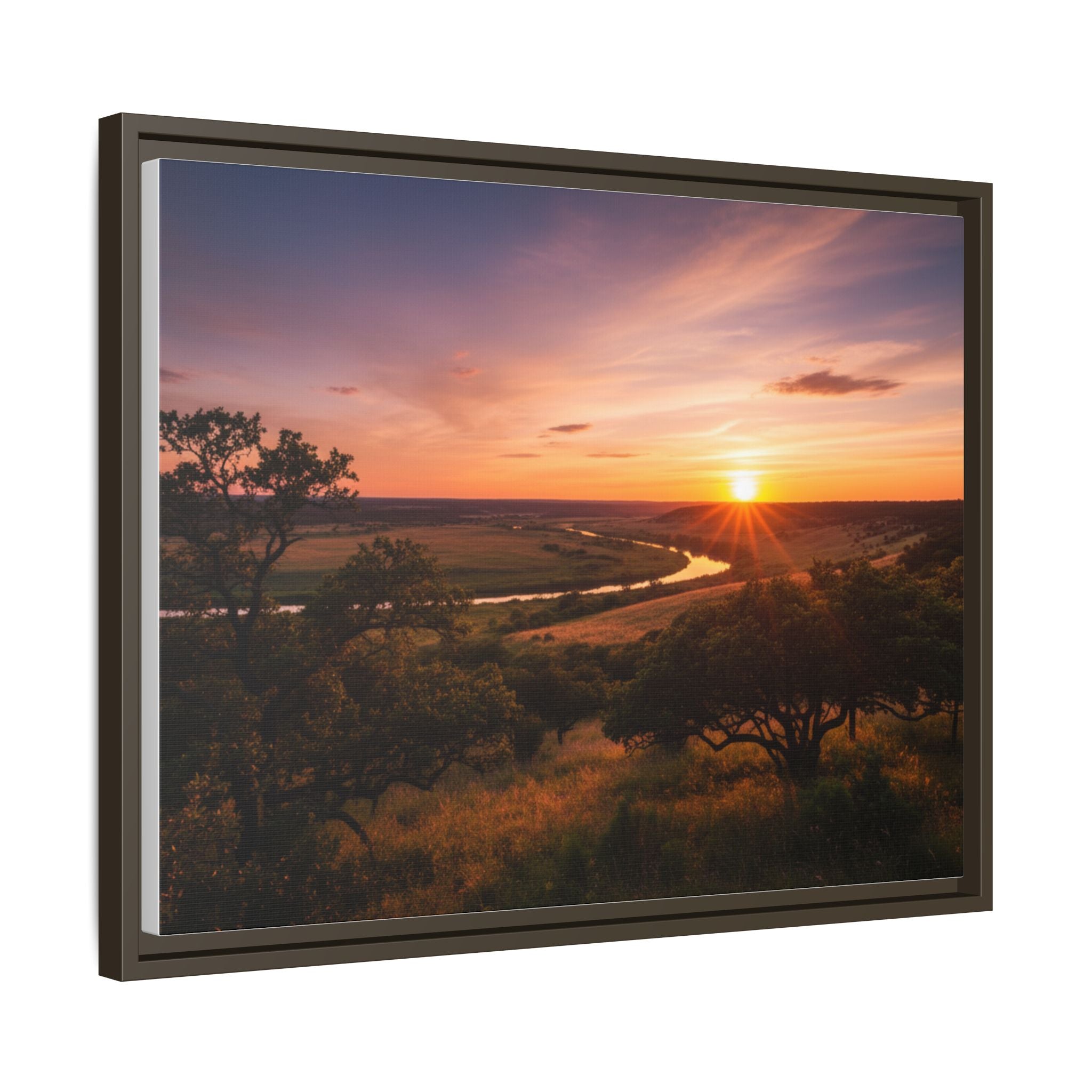 Sunset River Matte Canvas Framed Wall Art