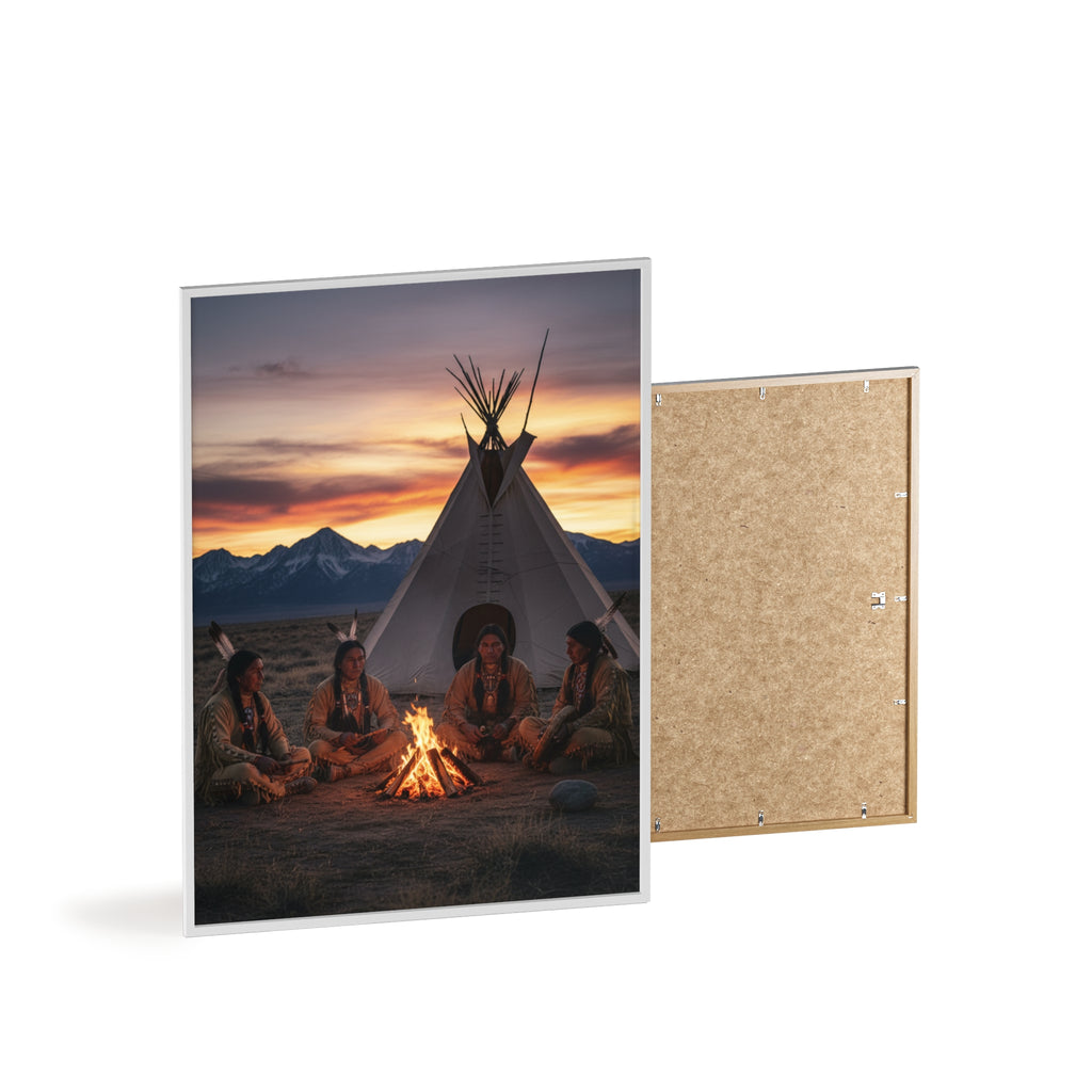 Framed Campfire Teepee Poster — Native Gathering Wall Art