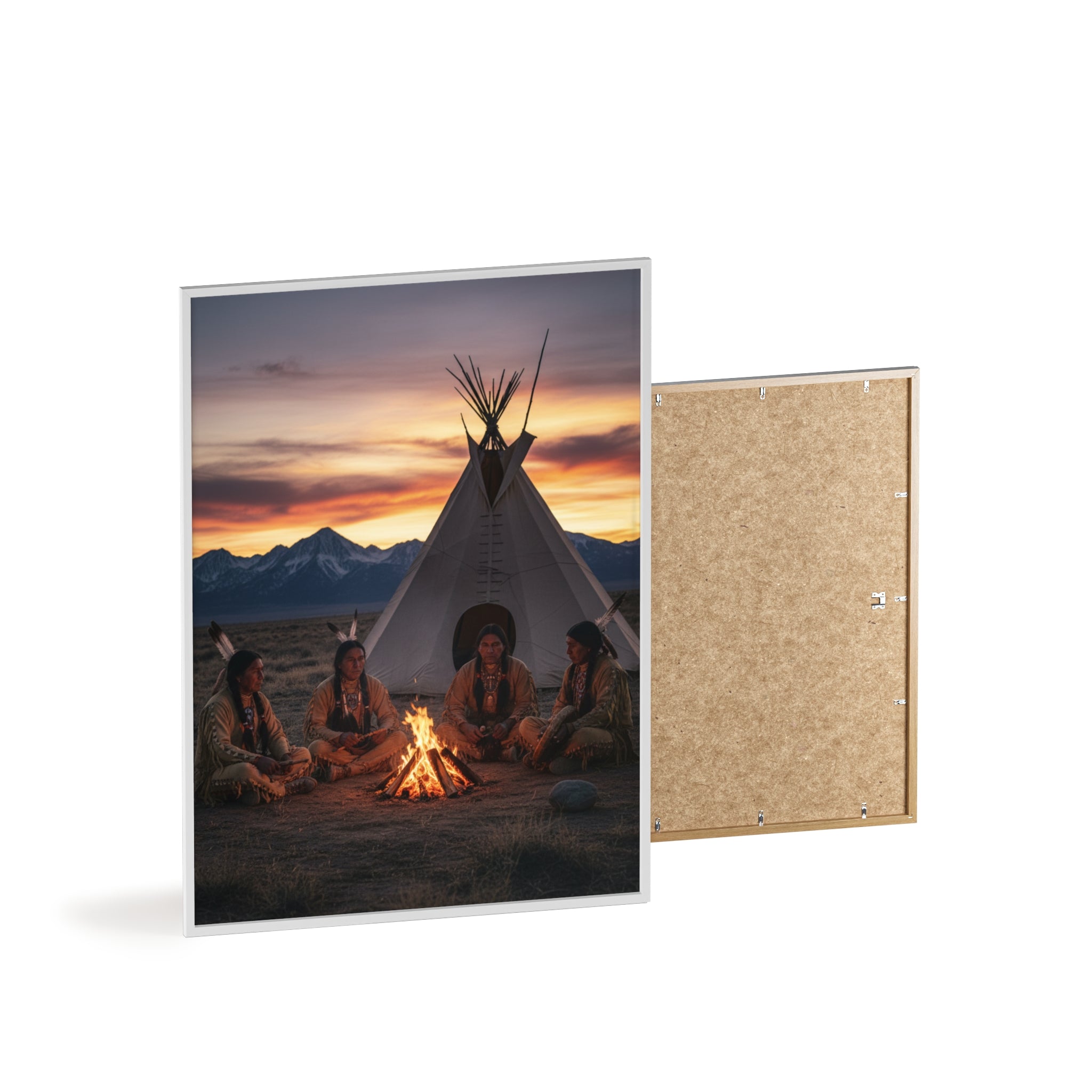 Framed Campfire Teepee Poster — Native Gathering Wall Art