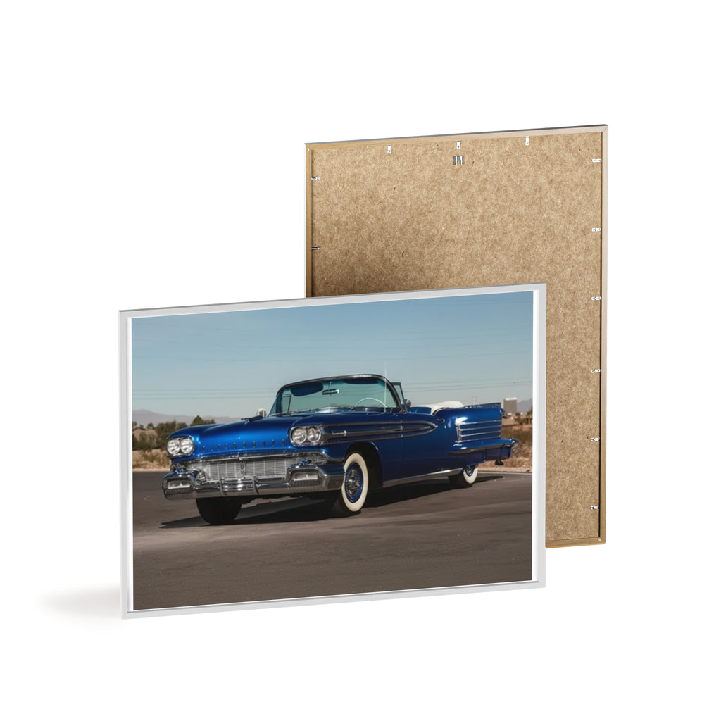 Framed Vintage Blue Classic Car Poster — Retro Automobile Wall Art