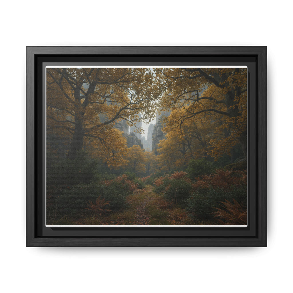Autumn Forest Path Matte Canvas Print — Framed Wall Art