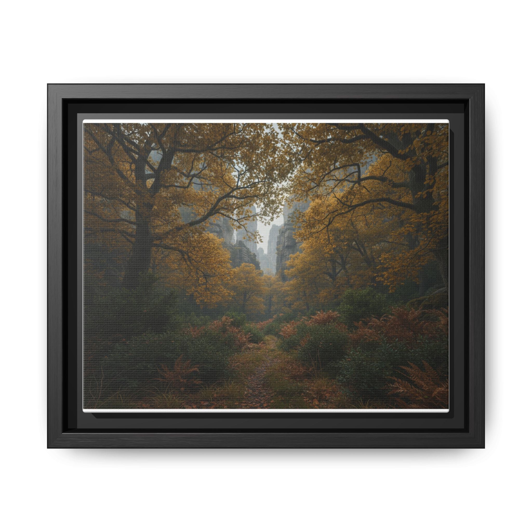 Autumn Forest Path Matte Canvas Print — Framed Wall Art