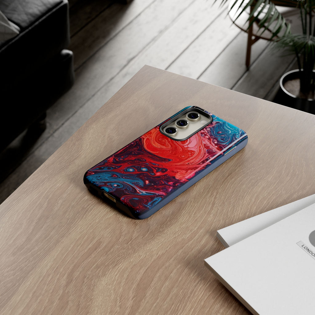 Abstract Red & Blue Swirl Tough Phone Case — Protective iPhone Cover with Fluid Art Design