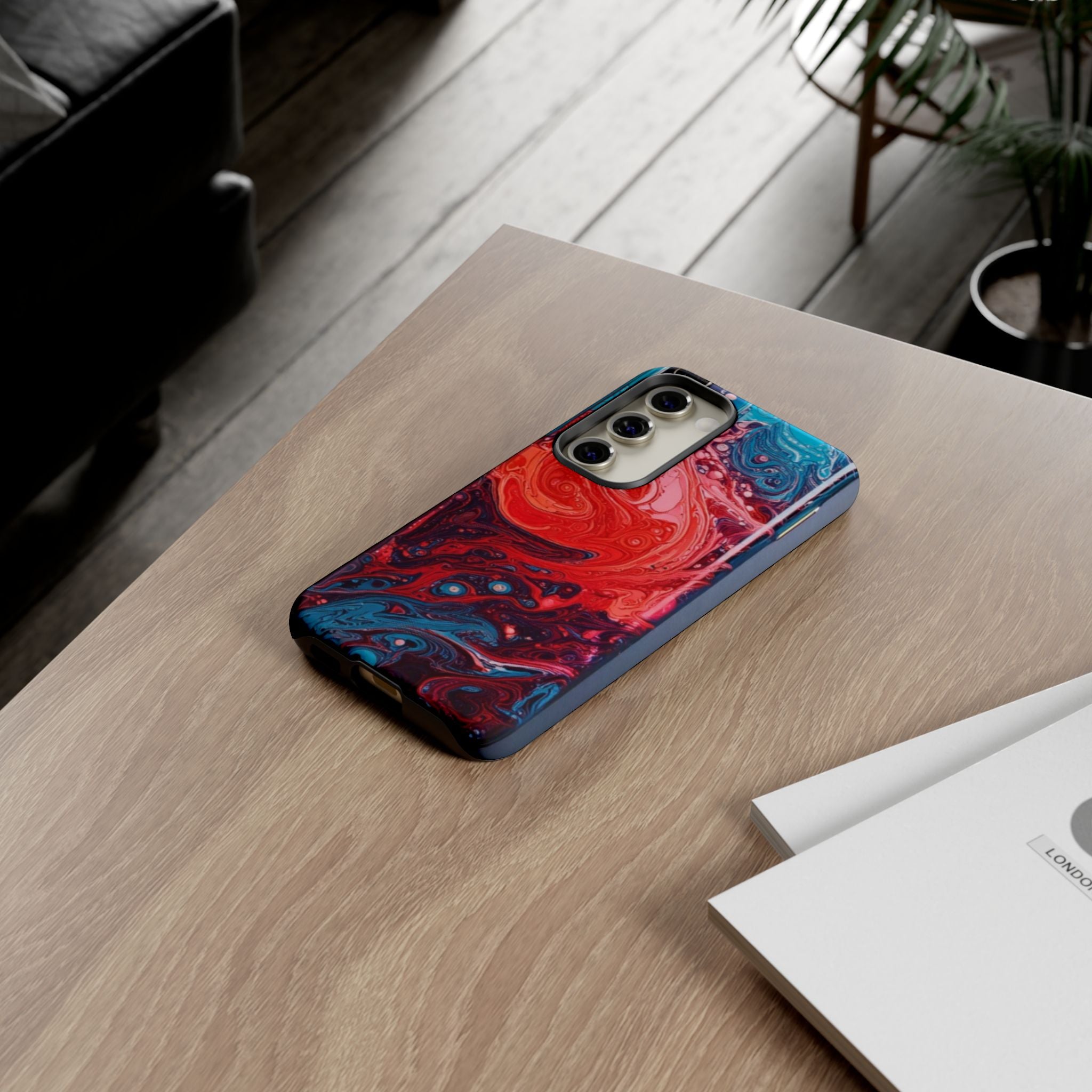 Abstract Red & Blue Swirl Tough Phone Case — Protective iPhone Cover with Fluid Art Design
