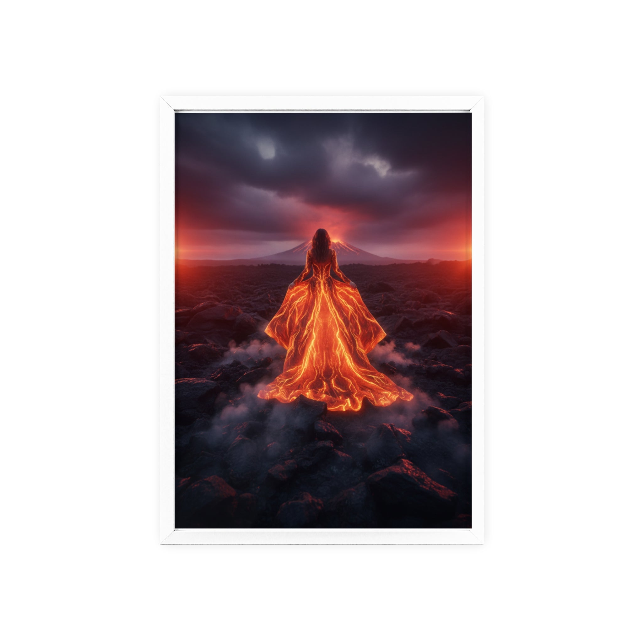 Fiery Goddess Lava Art Poster with Wooden Frame