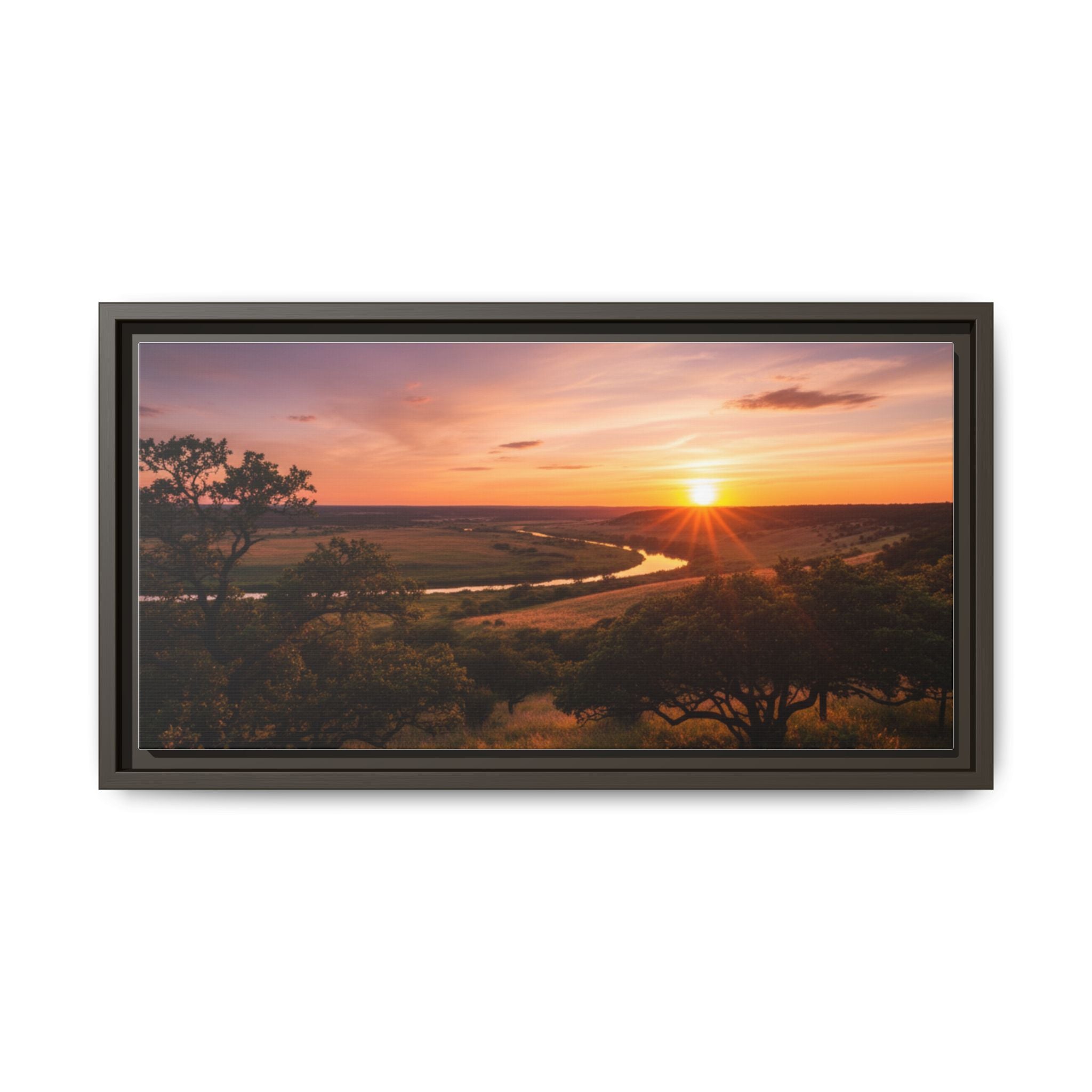 Sunset River Matte Canvas Framed Wall Art