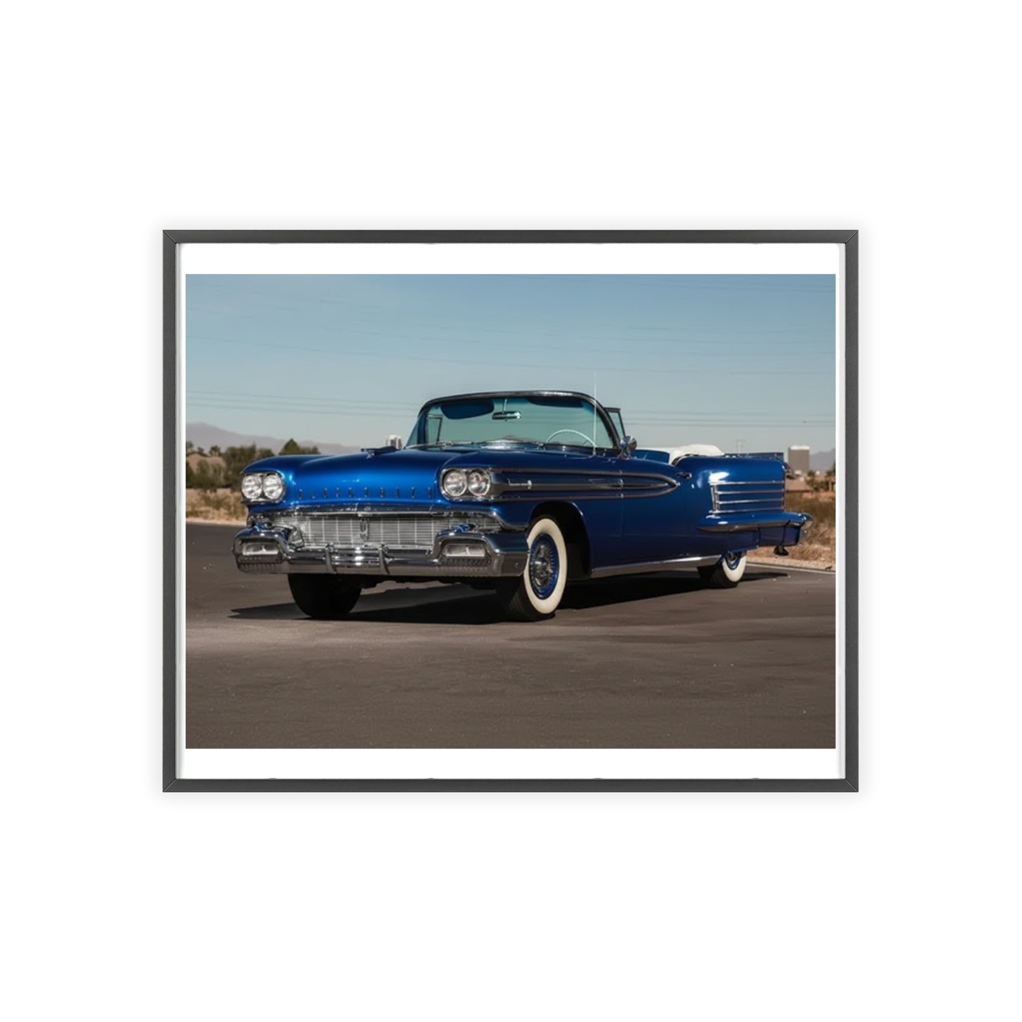 Framed Vintage Blue Classic Car Poster — Retro Automobile Wall Art