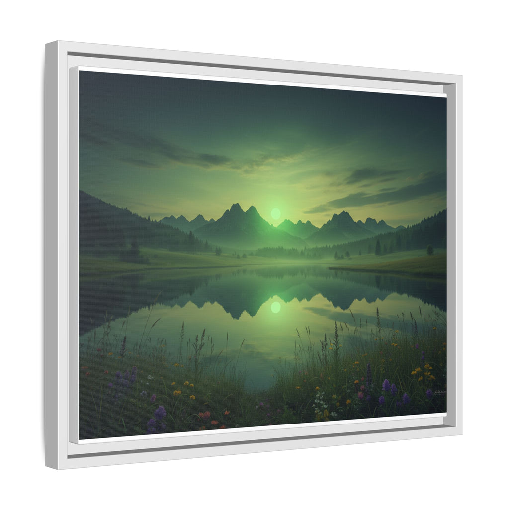 Framed Matte Canvas Print — Serene Green Mountain Lake Landscape
